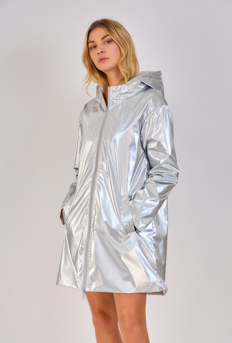 Manteau parka réversible argent blanc