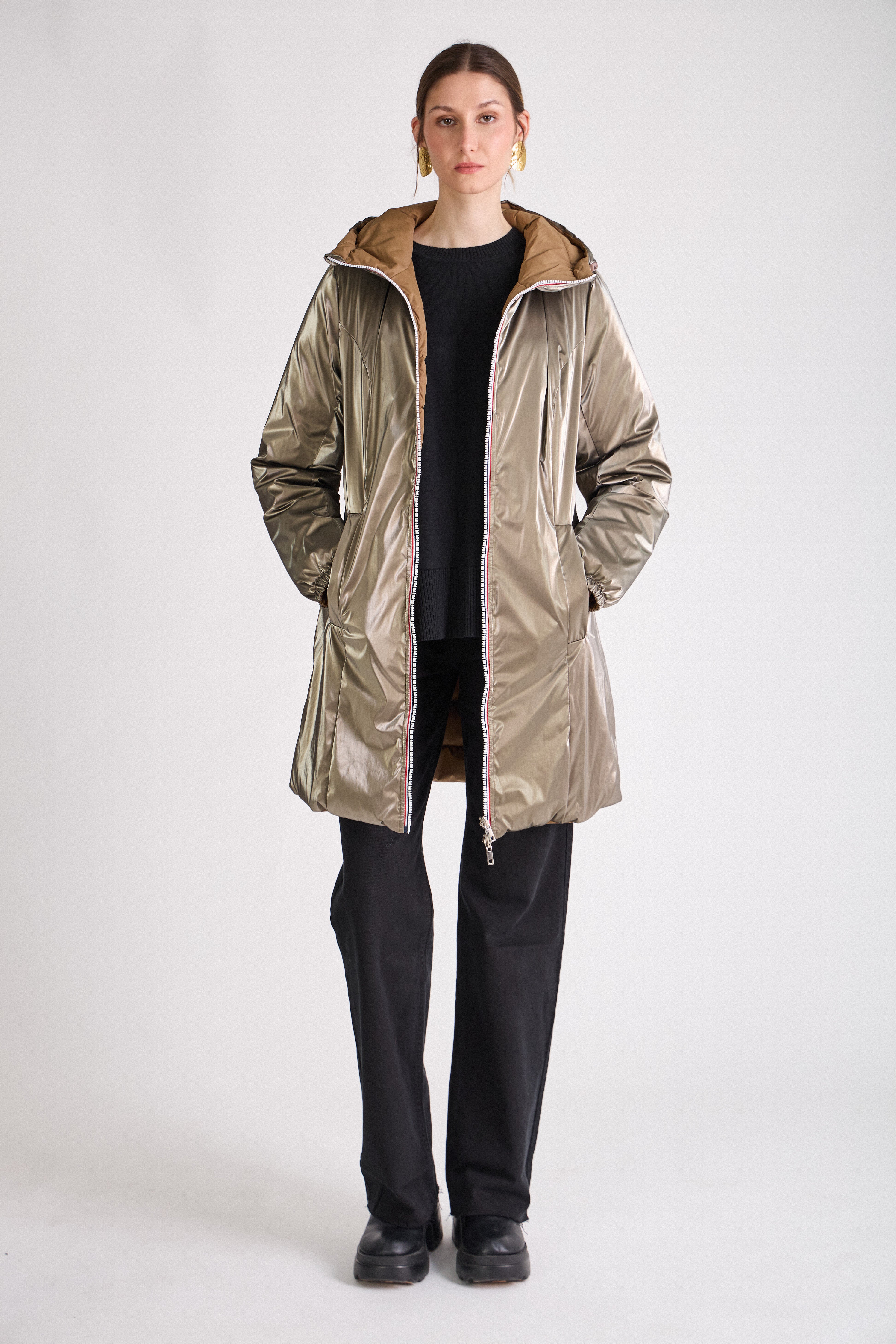 Doudoune SIXTINE Escandelle – doudoune longue femme bronze réversible, coupe droite et élégante.
#couleur_bronze