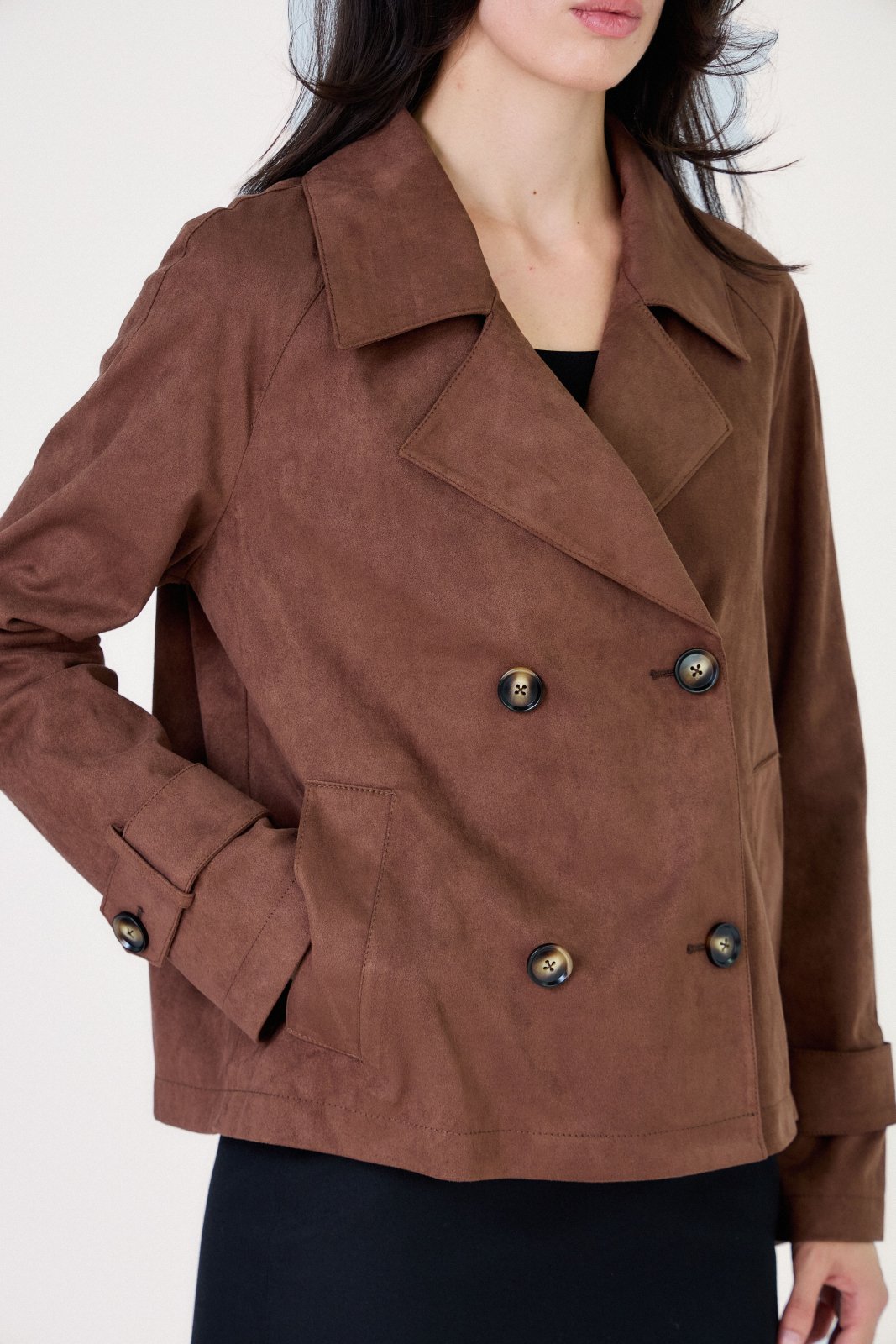 ZINNIA - Trench Choco - Escandelle (Gros plan sur les détails et matières)