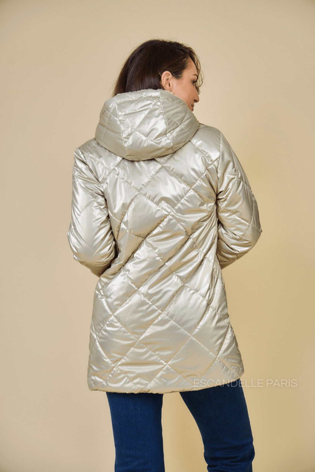 GEMMA parka longue réversible fourrée or femme - Escandelle Paris (vue de dos)
#couleur_or