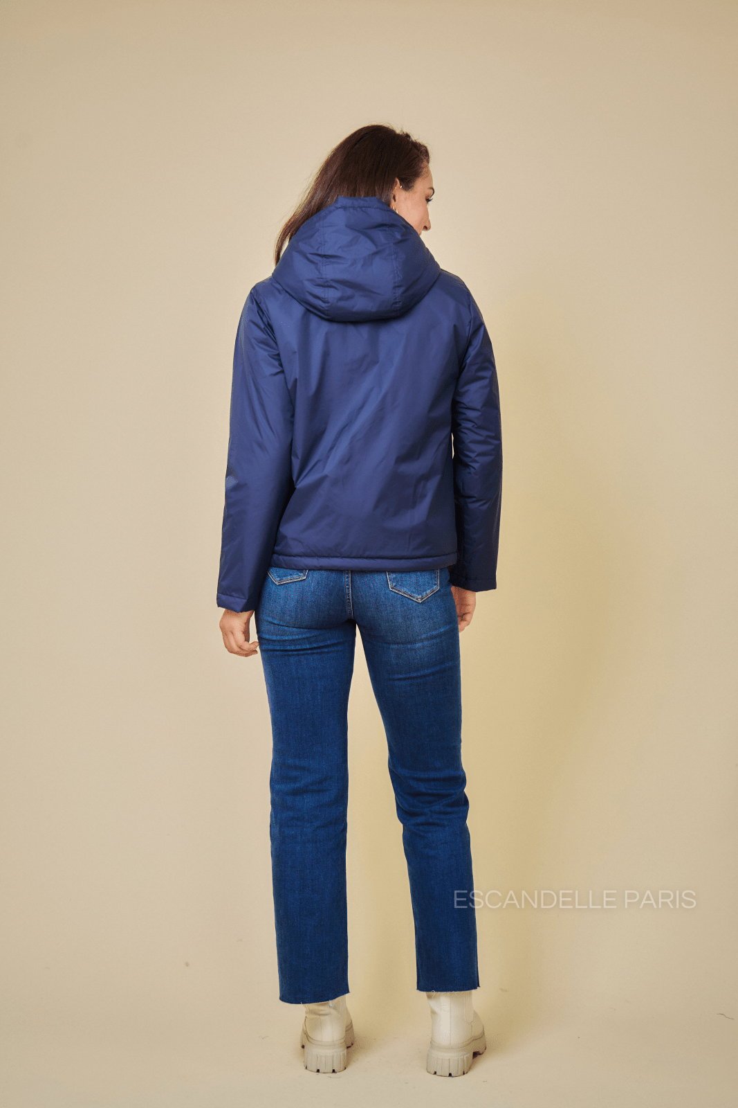 JIMMY parka courte imperméable fourrée marine femme - Escandelle Paris (vue de dos)
#couleur_navy