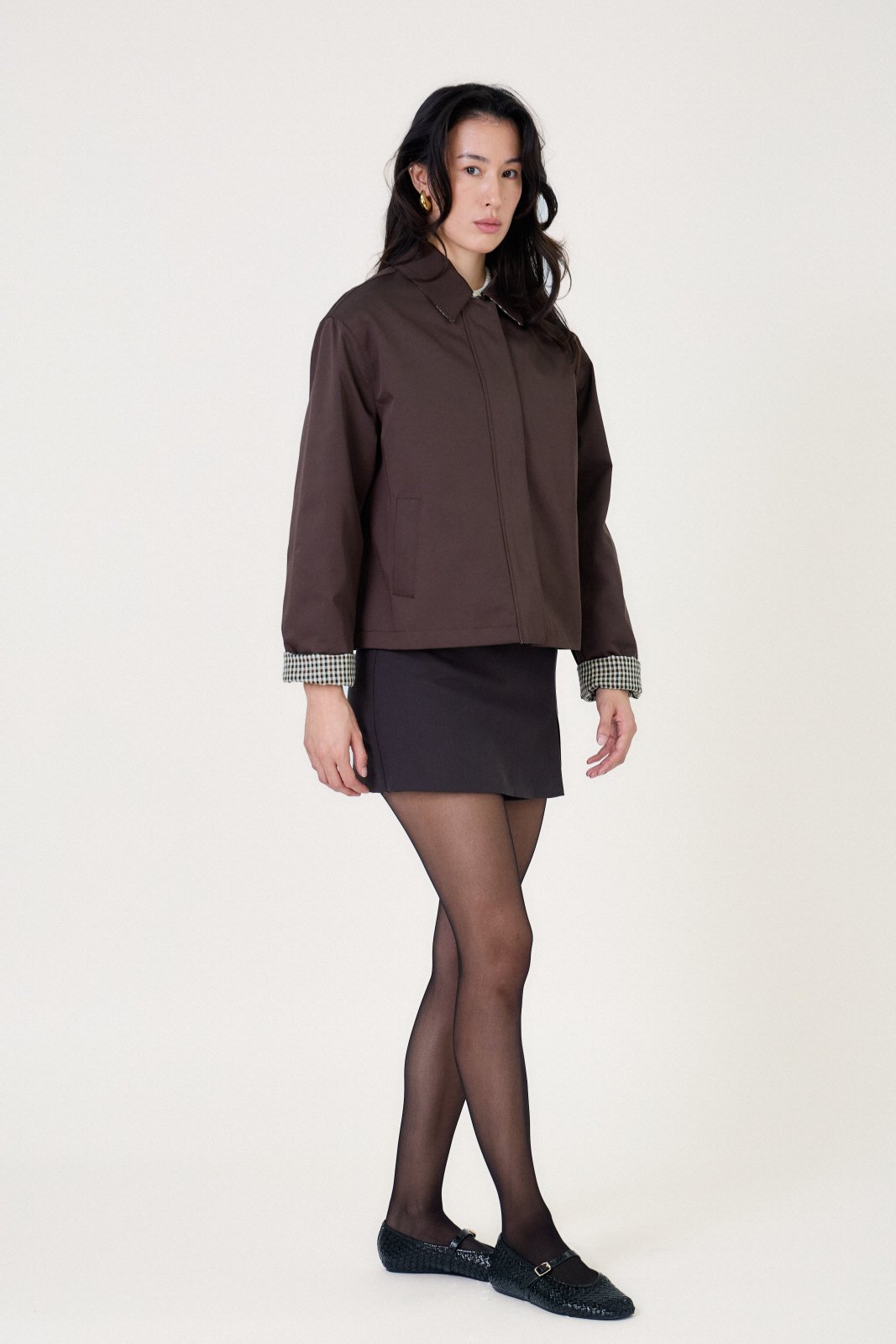 JOE veste courte déperlante zippée choco femme - Escandelle Paris (profil droit)
#couleur_choco