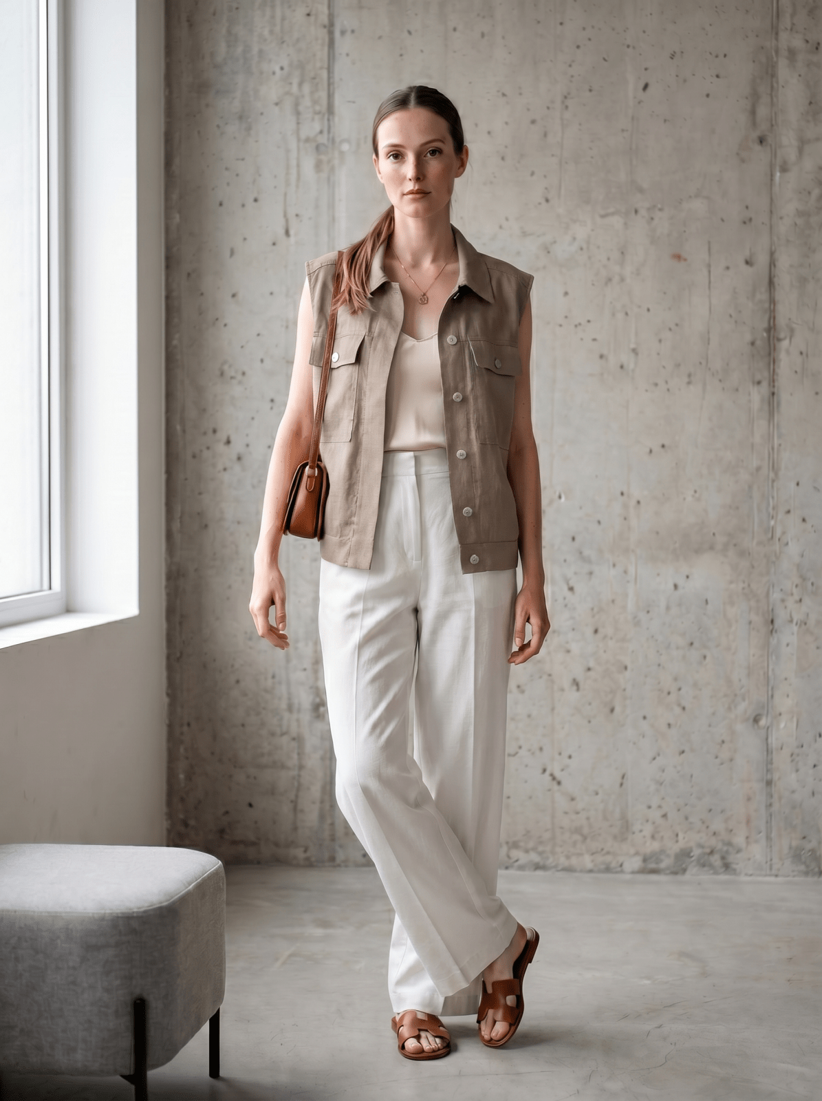 JUDITH - Gilet sans manches Taupe - EscandelleParis