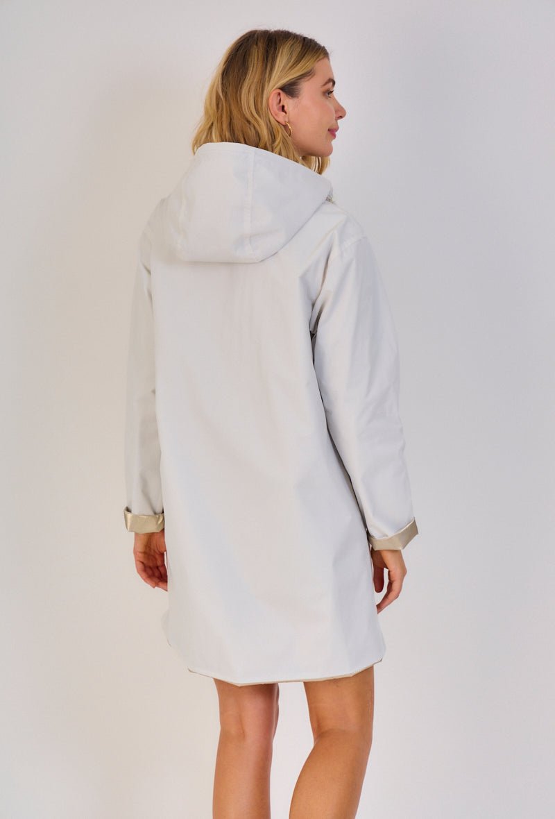 JUNE parka longue imperméable réversible métallisée blanc femme - Escandelle Paris (dos)
#couleur_blanc