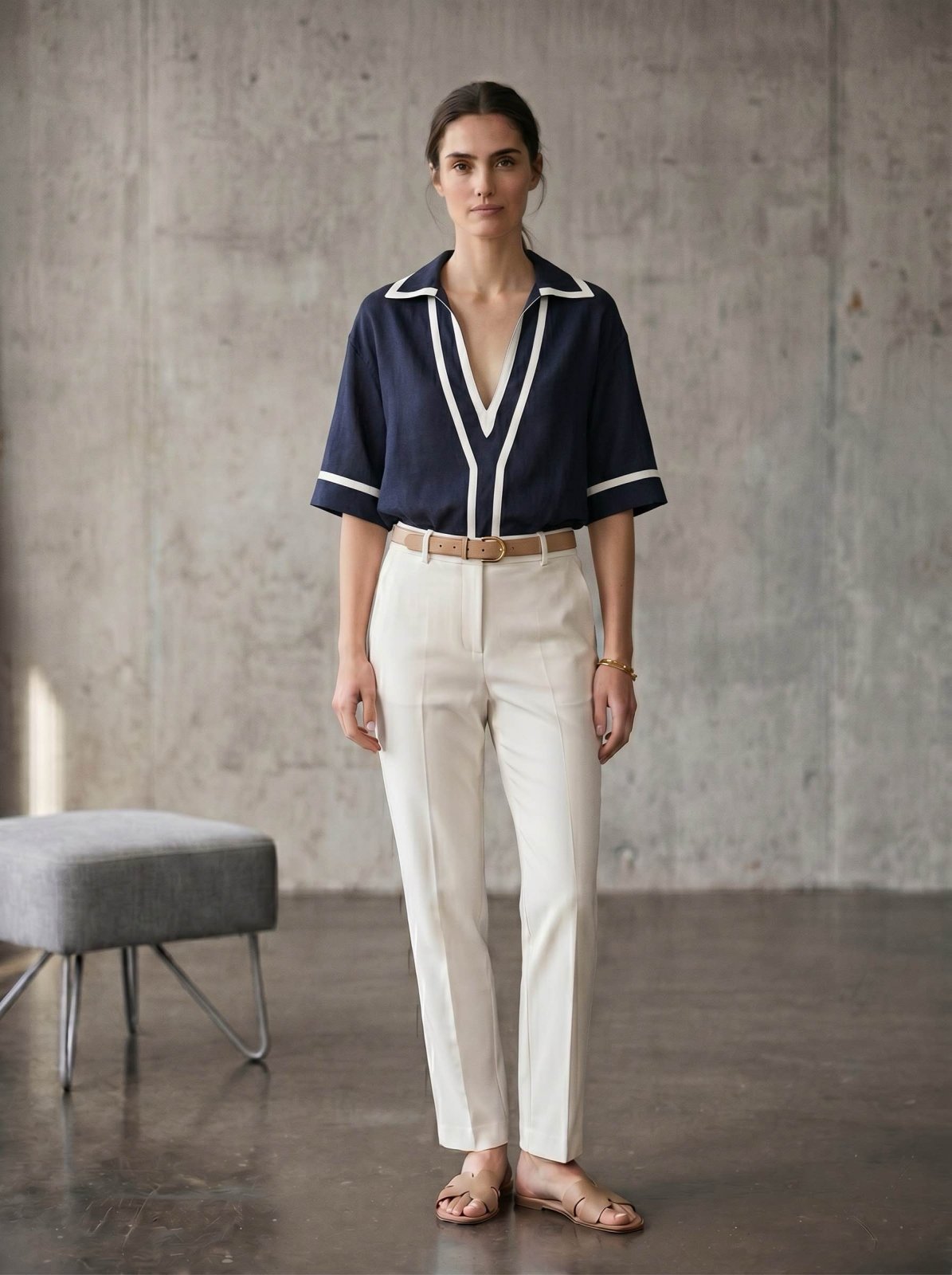 LÉANA - Blouse Navy - EscandelleParis
