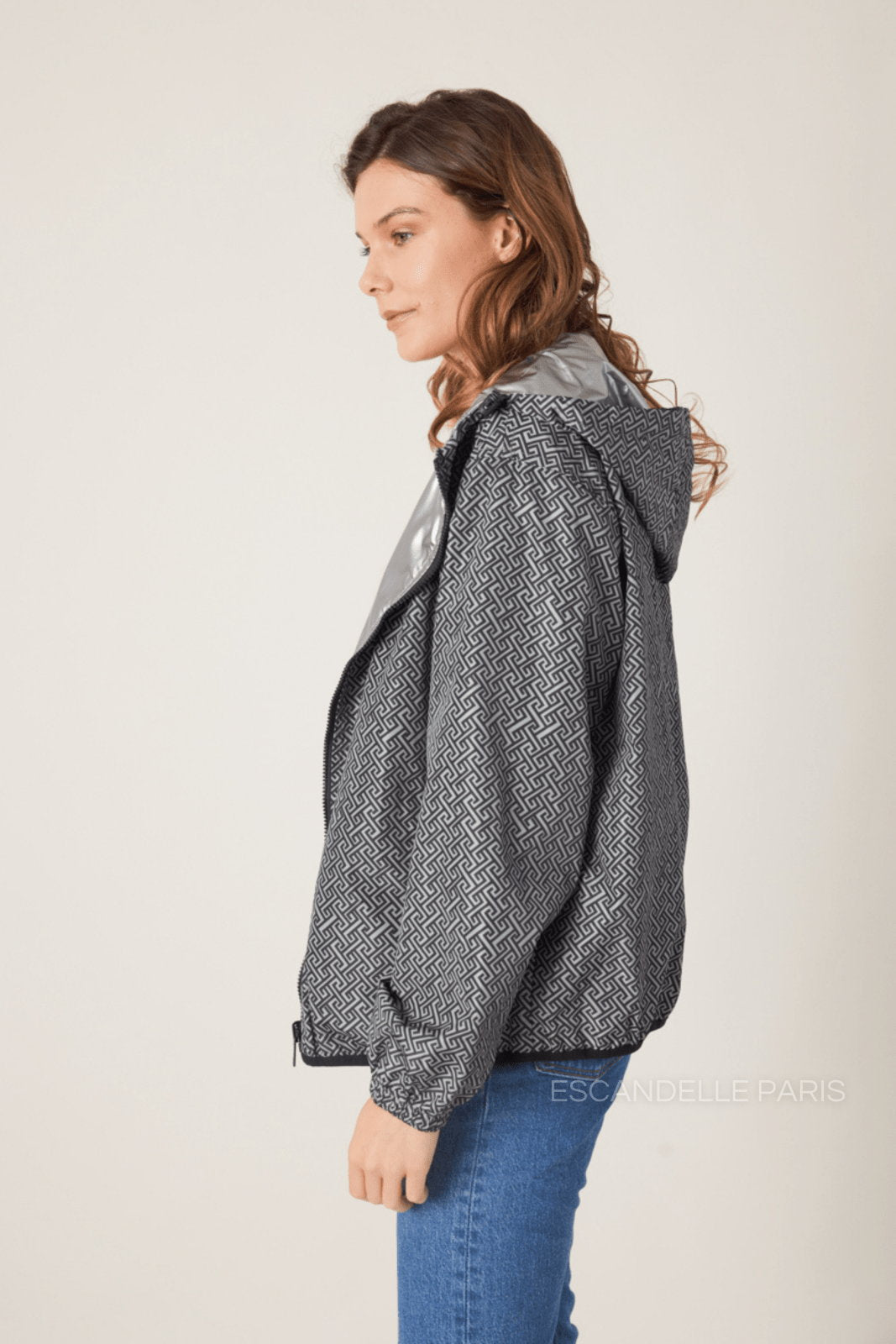 LILOU parka courte réversible imperméable métallisée gris femme - Escandelle Paris (vue de profil)
#couleur_gris