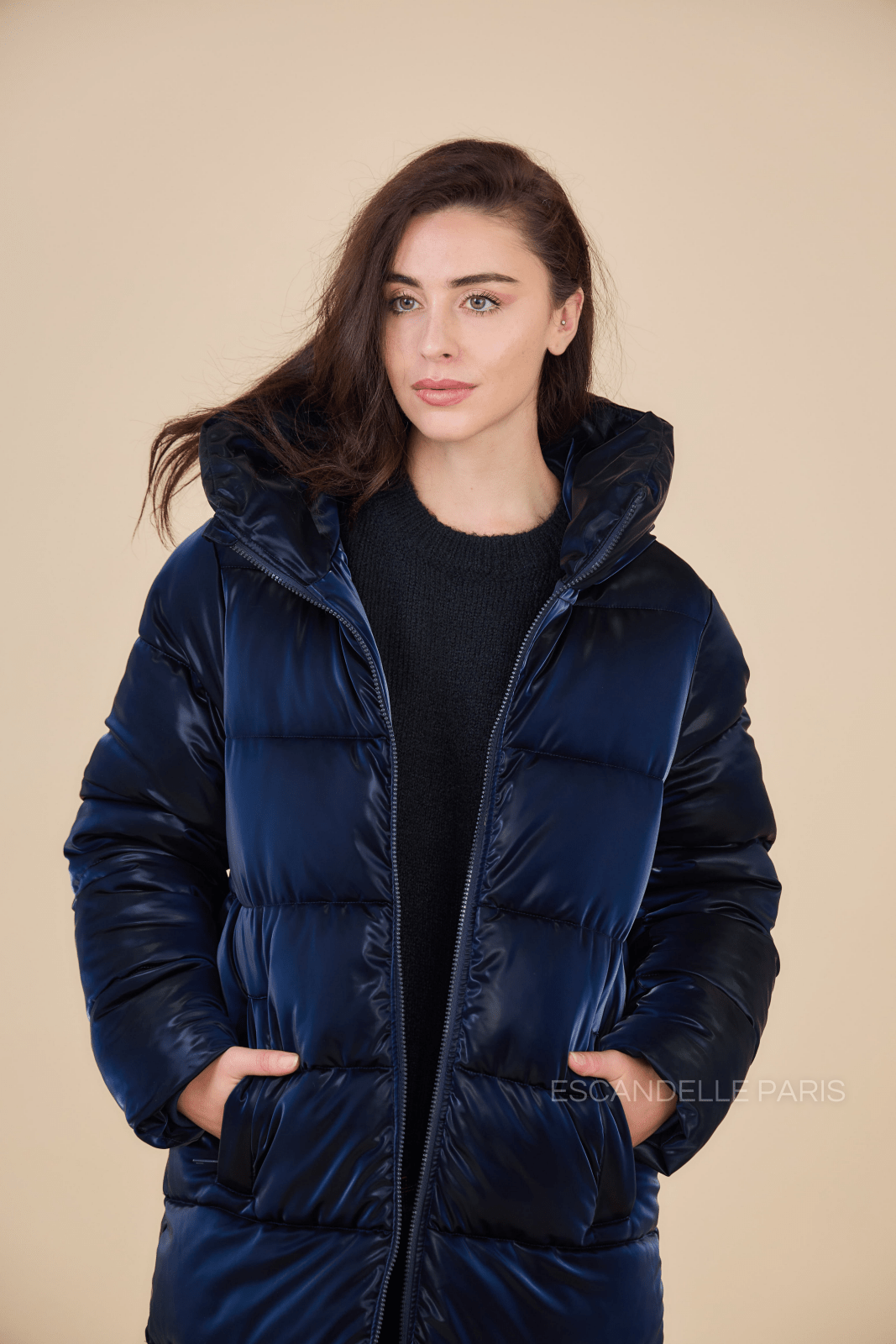 NORTH doudoune longue oversize matelassée navy femme - Escandelle Paris (portrait)
#couleur_marine