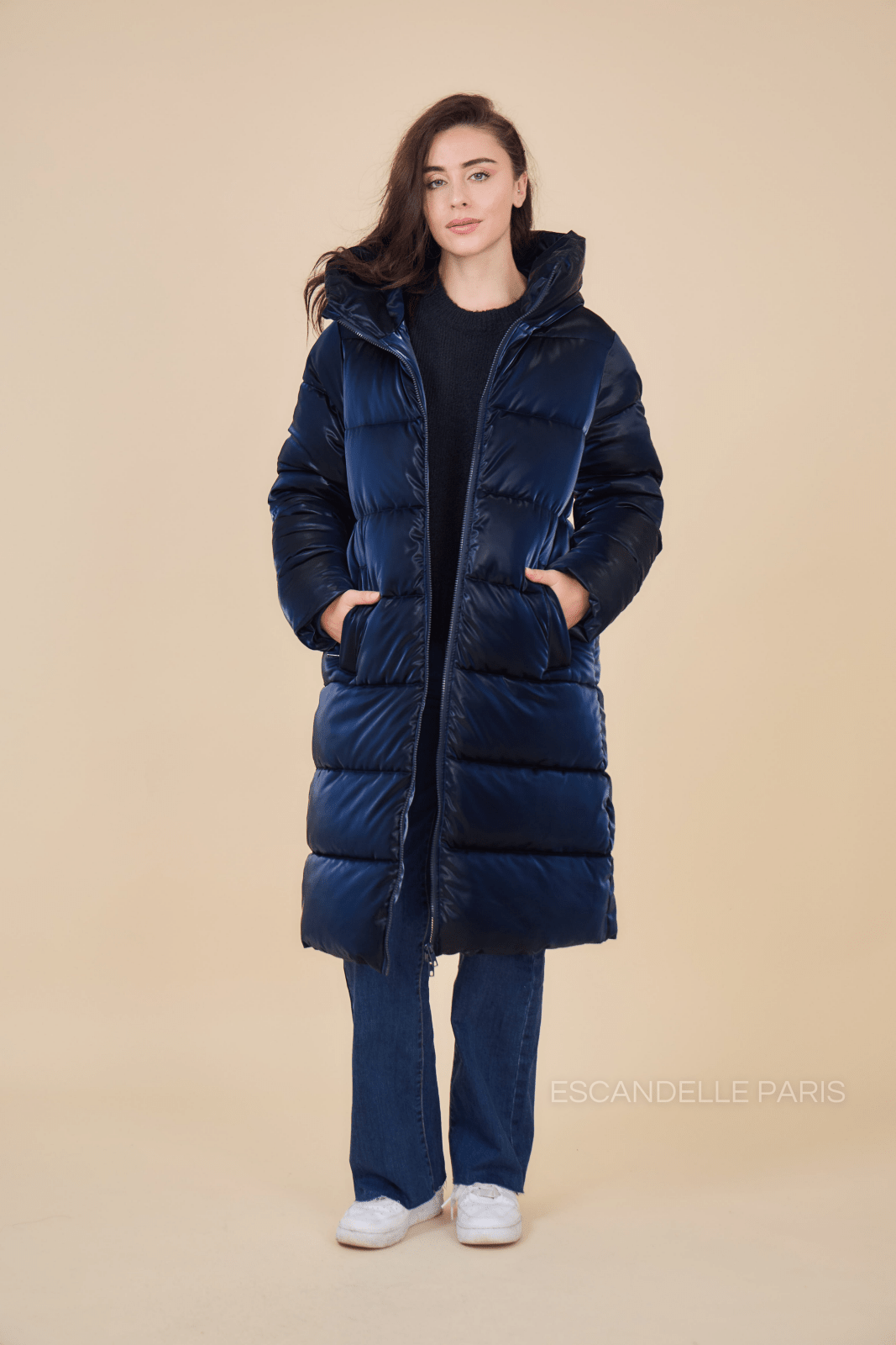 NORTH doudoune longue oversize matelassée navy femme - Escandelle Paris (silhouette entière)
#couleur_marine