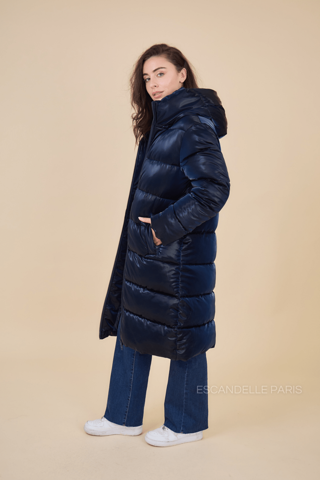NORTH doudoune longue oversize matelassée navy femme - Escandelle Paris (vue de profil)
#couleur_marine