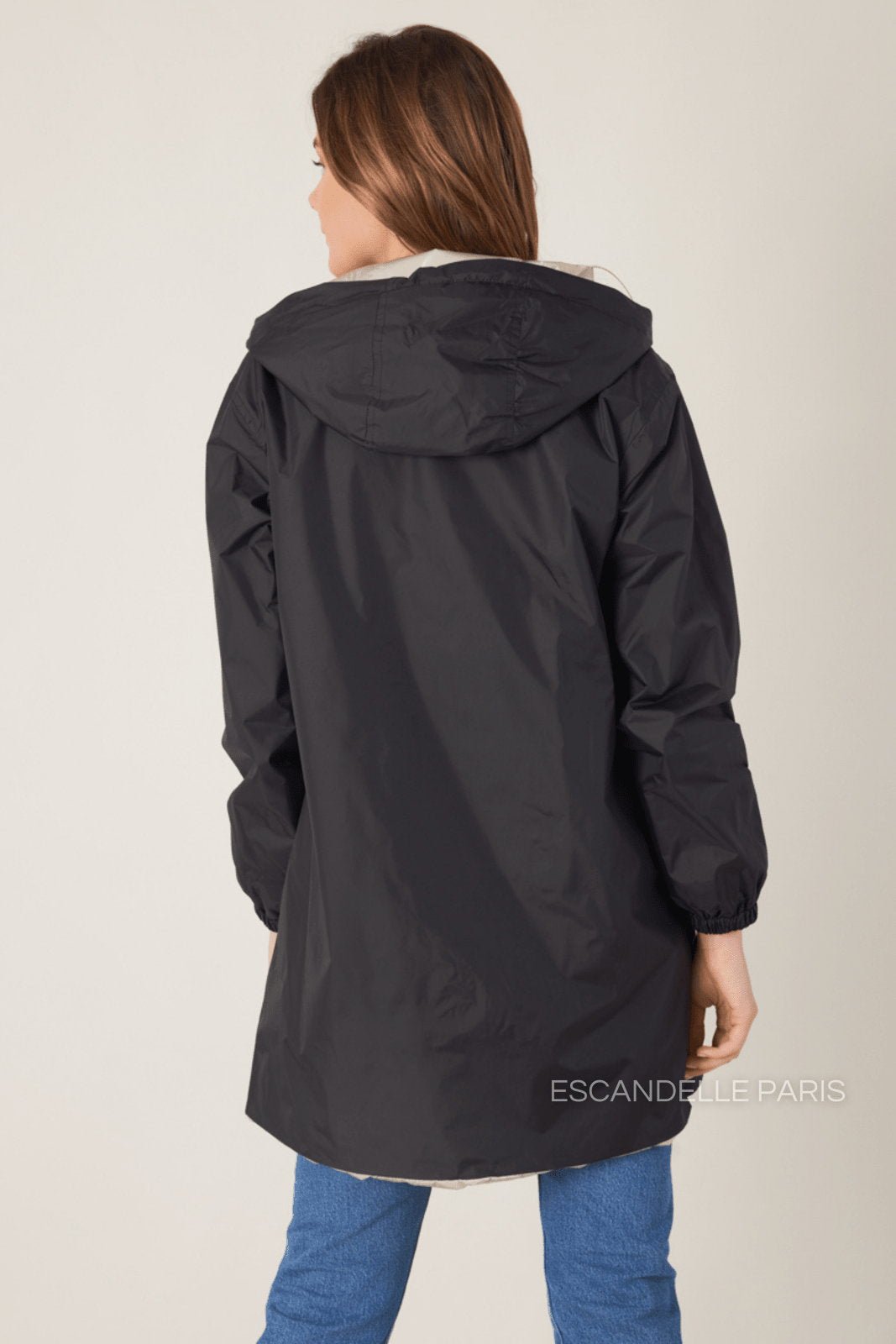PARIS parka hiver réversible imperméable dorée noir femme - Escandelle Paris (vue de dos)
#couleur_noir