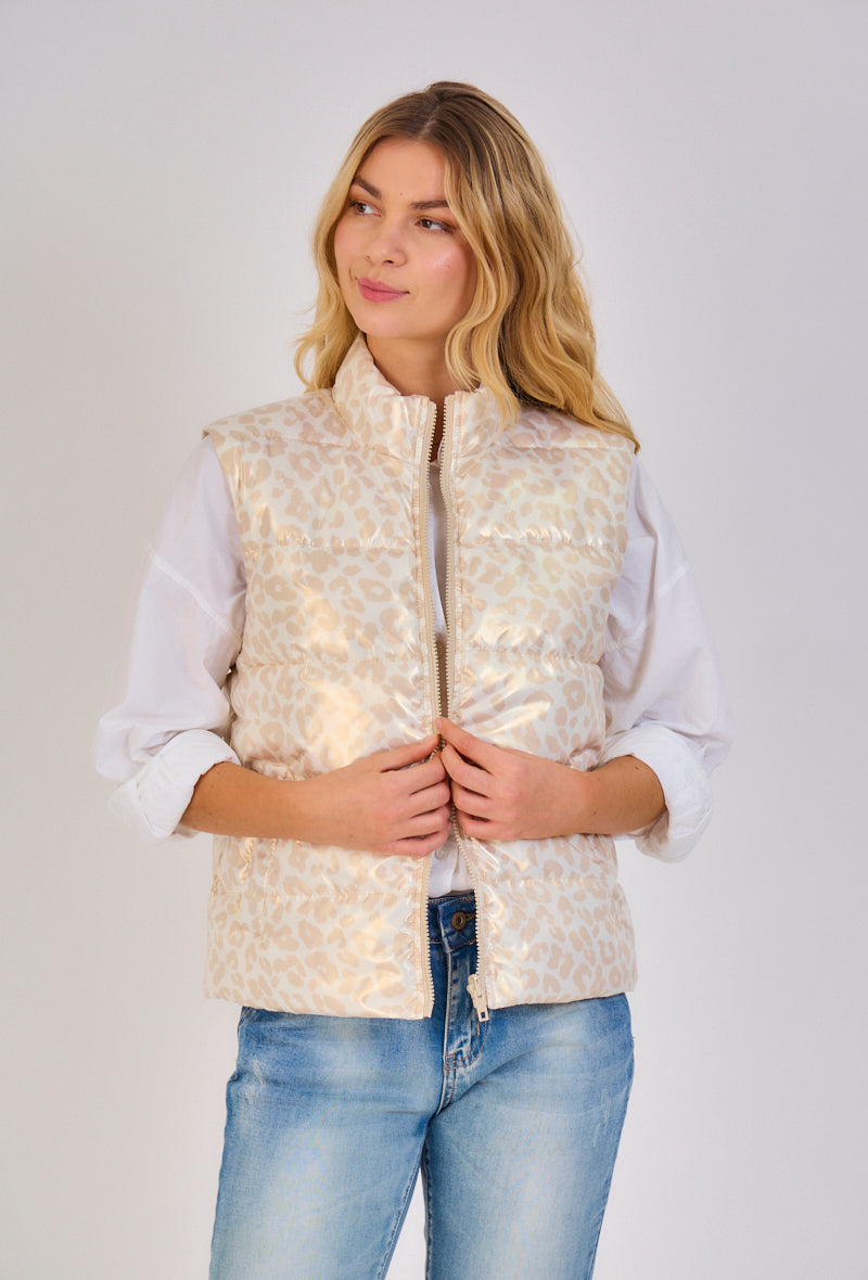 Gilet doudoune tendance leopard sans manches