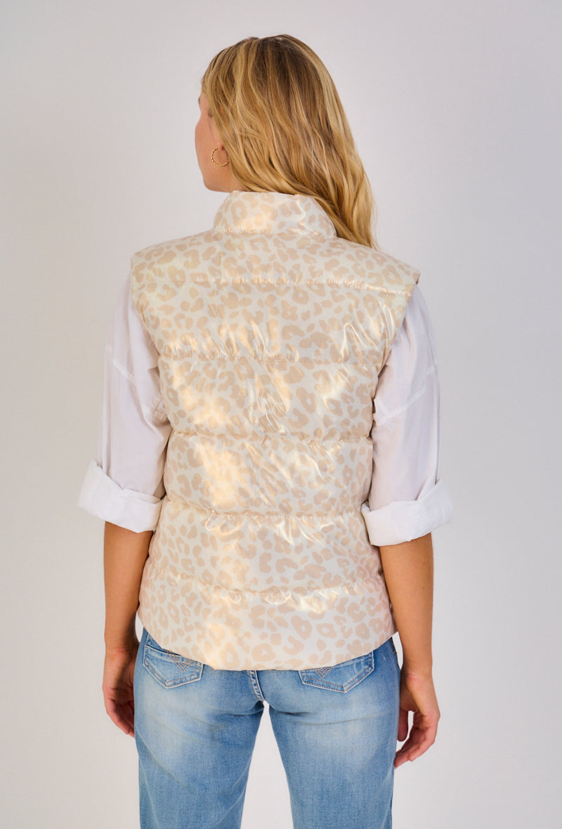 Gilet doudoune tendance leopard sans manches