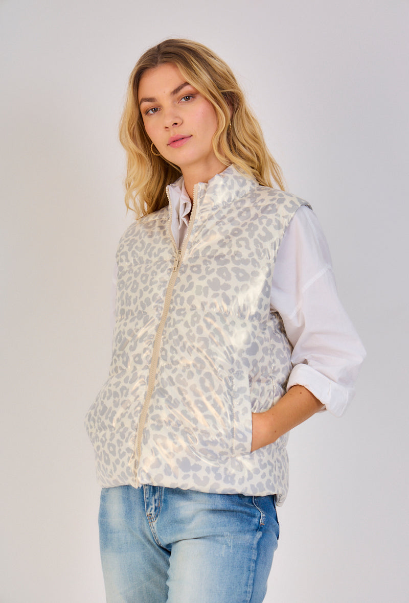 Gilet doudoune tendance leopard sans manches