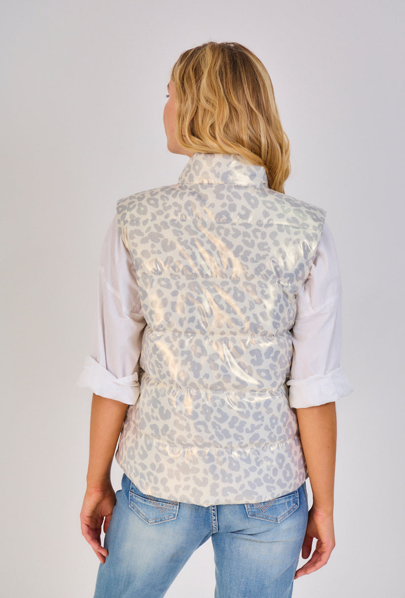 Gilet doudoune tendance leopard sans manches