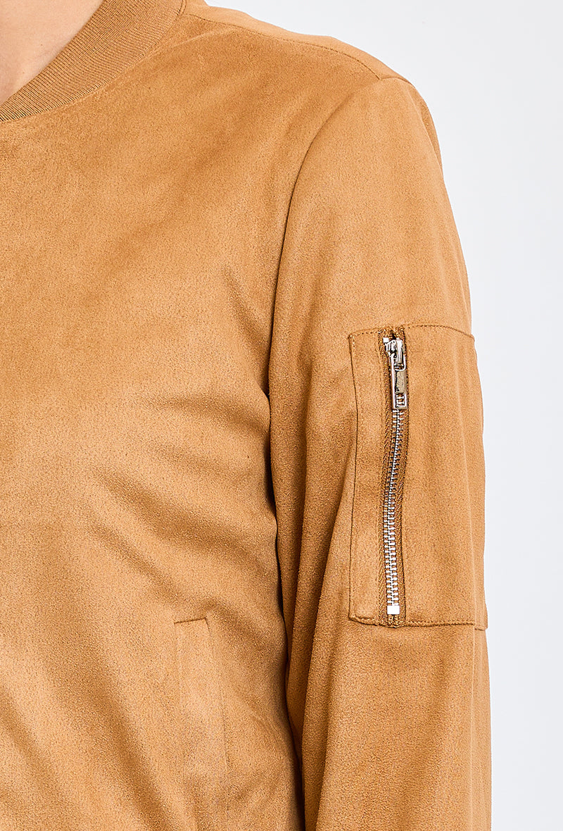 bomber daim synthétique fermeture et poches, poche sur manche
#couleur_camel