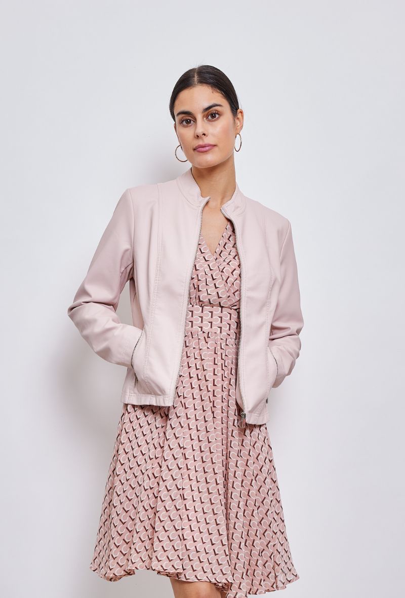 Faux leather jacket with stand-up collar