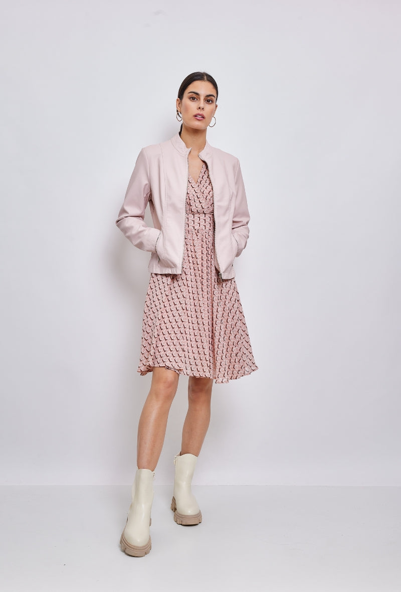 Faux leather jacket with stand-up collar