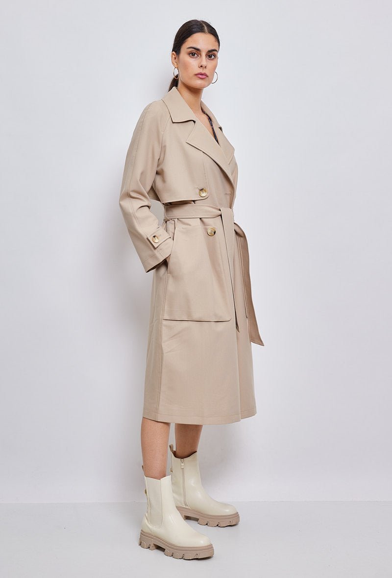 EMMA trench long ceinture beige femme - Escandelle Paris (profil droit)
#couleur_beige