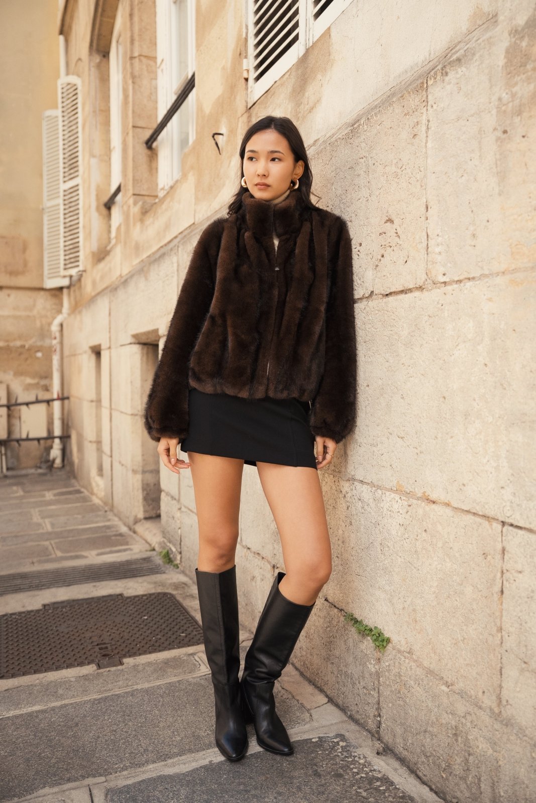 CALENE - Manteau Choco - Escandelle (Vue de face - silhouette entière)