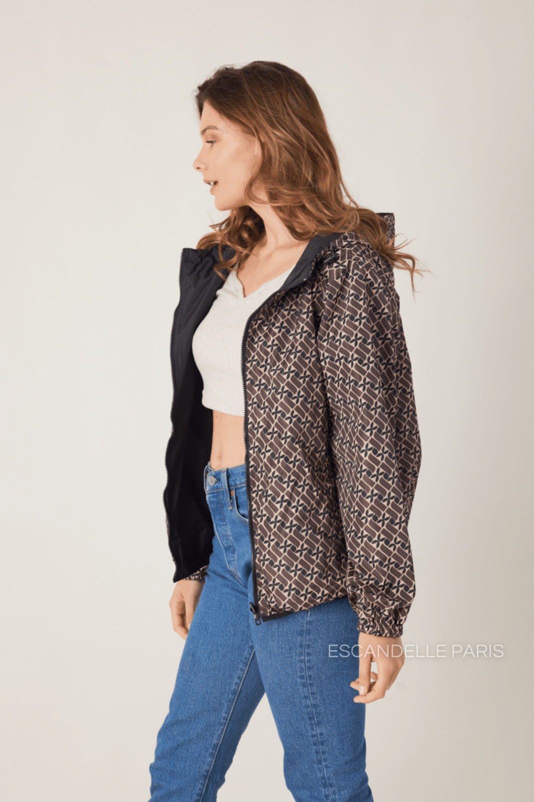 LILOU - Parka Taupe - Escandelle (Vue de profil gauche) 
#couleur_taupe