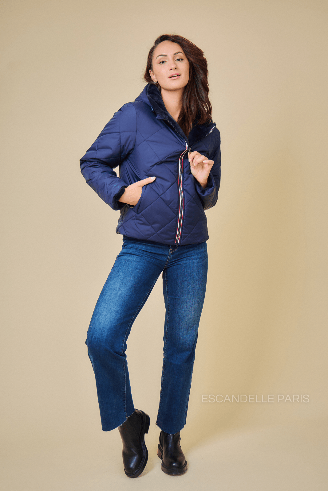 JUDY - Parka Marine - Escandelle (Vue de face - silhouette entière) 
#couleur_navy