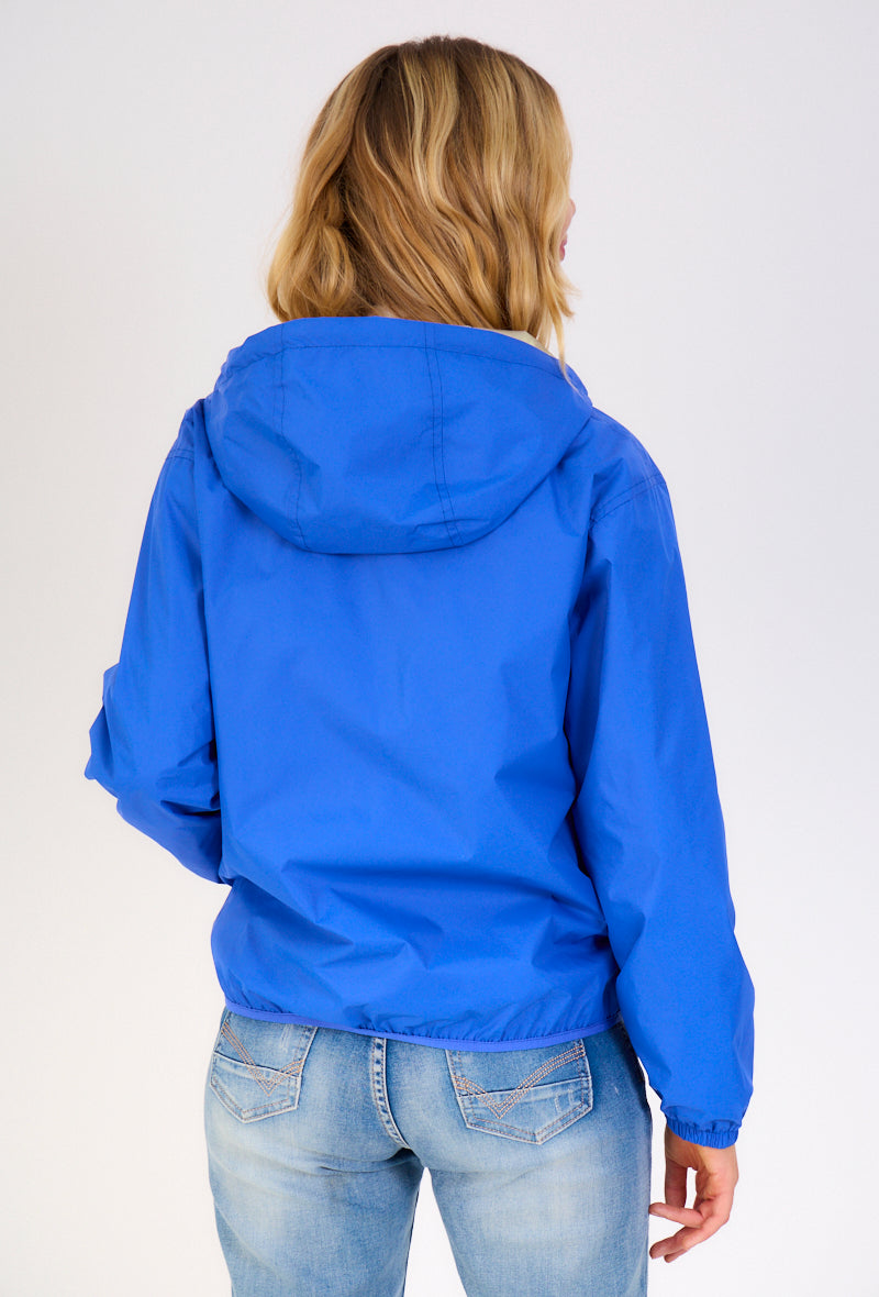 Parka courte à capuche et poches, réversible Bleu/Or zip blanc. Dos