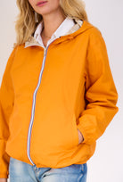 Parka courte à capuche et poches, réversible Orange/Or zip blanc. Zoom
