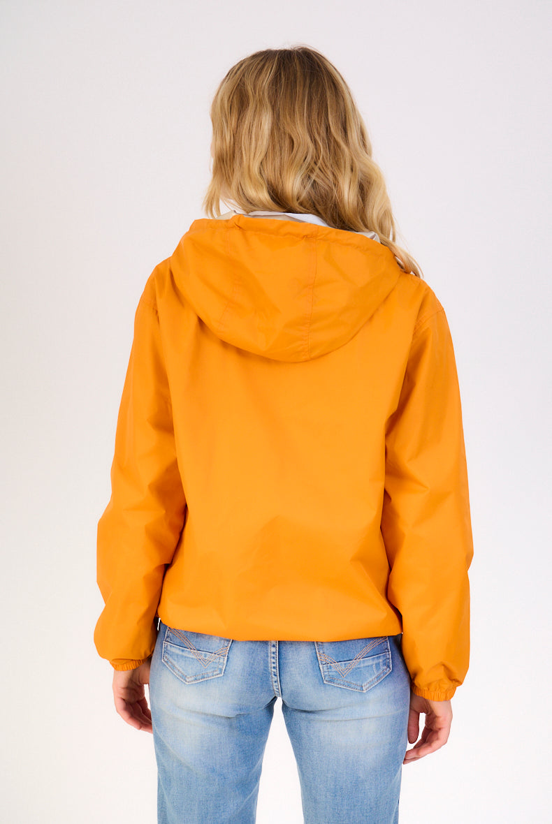 Parka courte à capuche et poches, réversible Orange/Or zip blanc. Dos