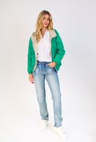 Parka courte à capuche et poches, réversible Vert/Or zip blanc.