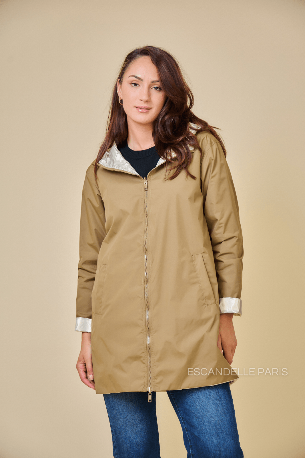 JUNE - Parka Taupe - Escandelle (Vue de face - portrait) 
#couleur_taupe