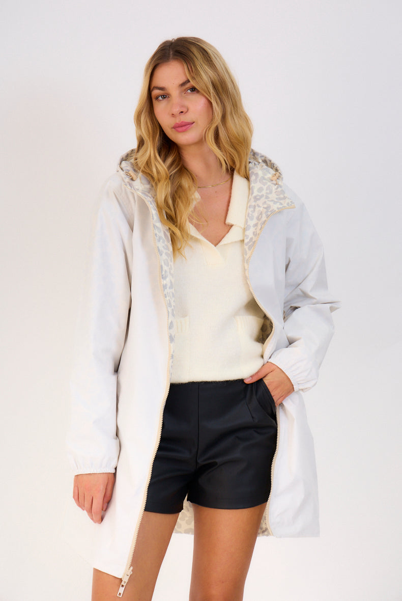 Manteau réversible style ciré mode devant blanc
