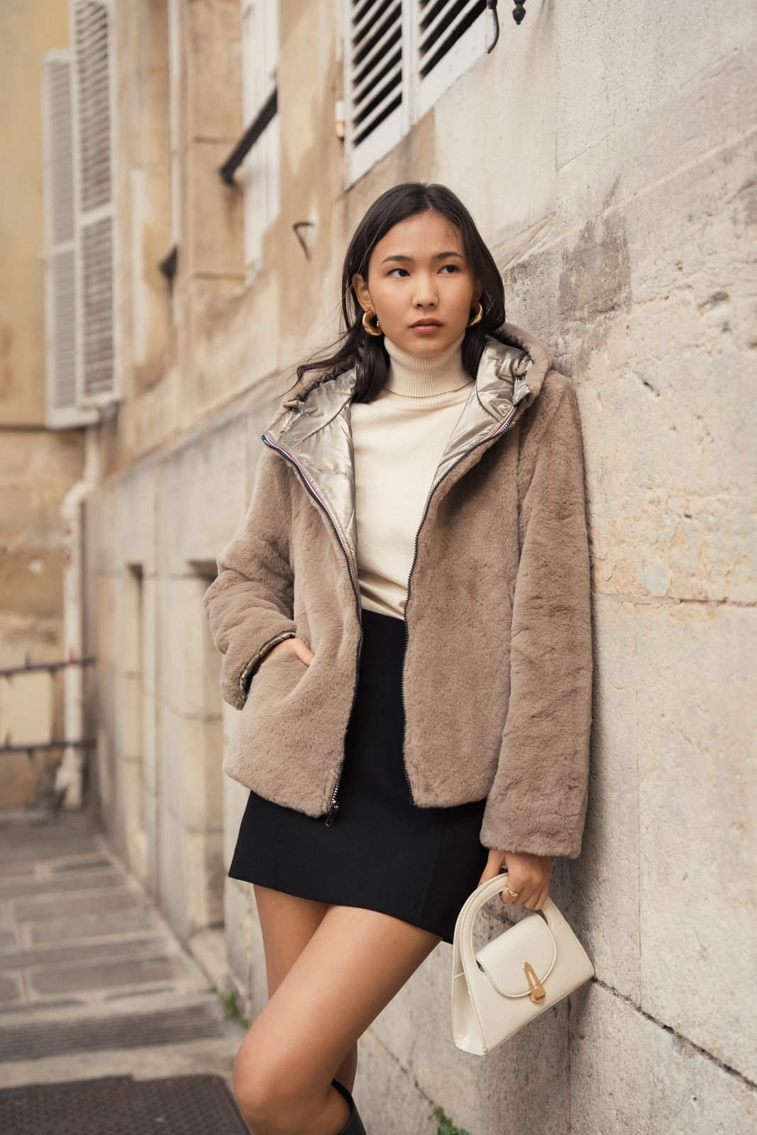 JUDY parka matelassée réversible fourrée bronze femme - Escandelle Paris (côté fourrée)
#couleur_bronze