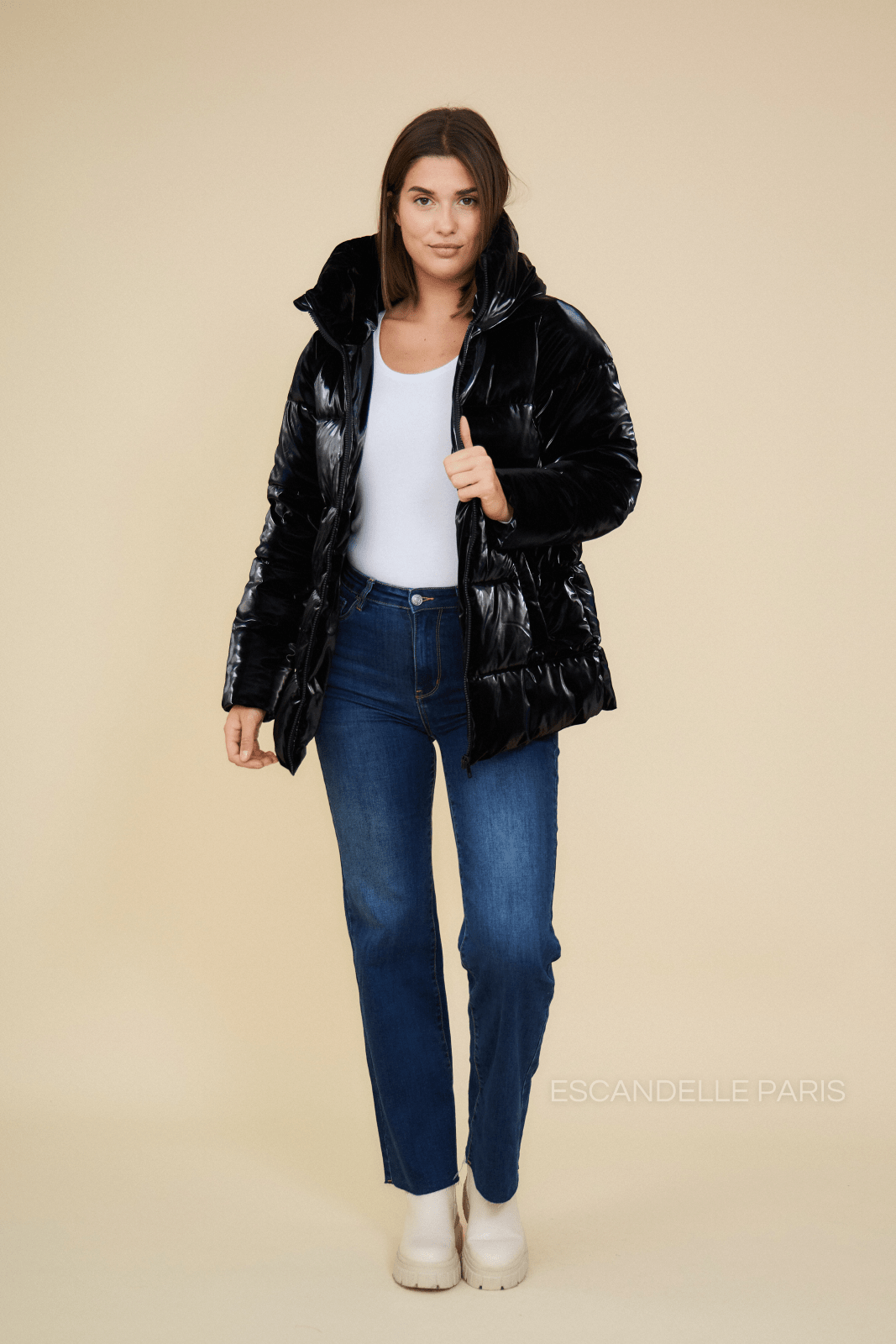 HARPER - Doudoune Noir - Escandelle (Vue de face - silhouette entière)
#couleur_noir