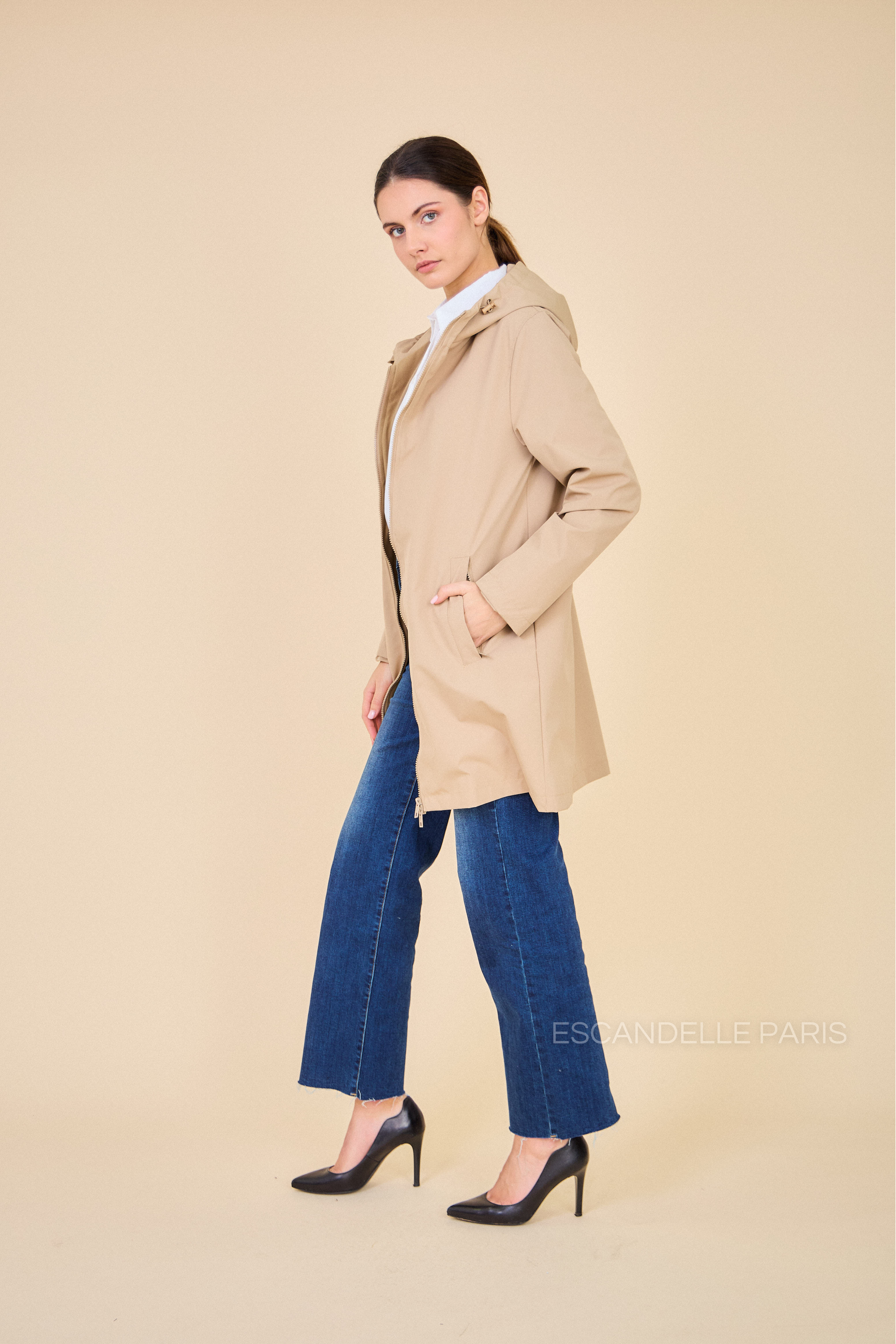 Gabardine THEA polaire mi-longue imperméable beige 