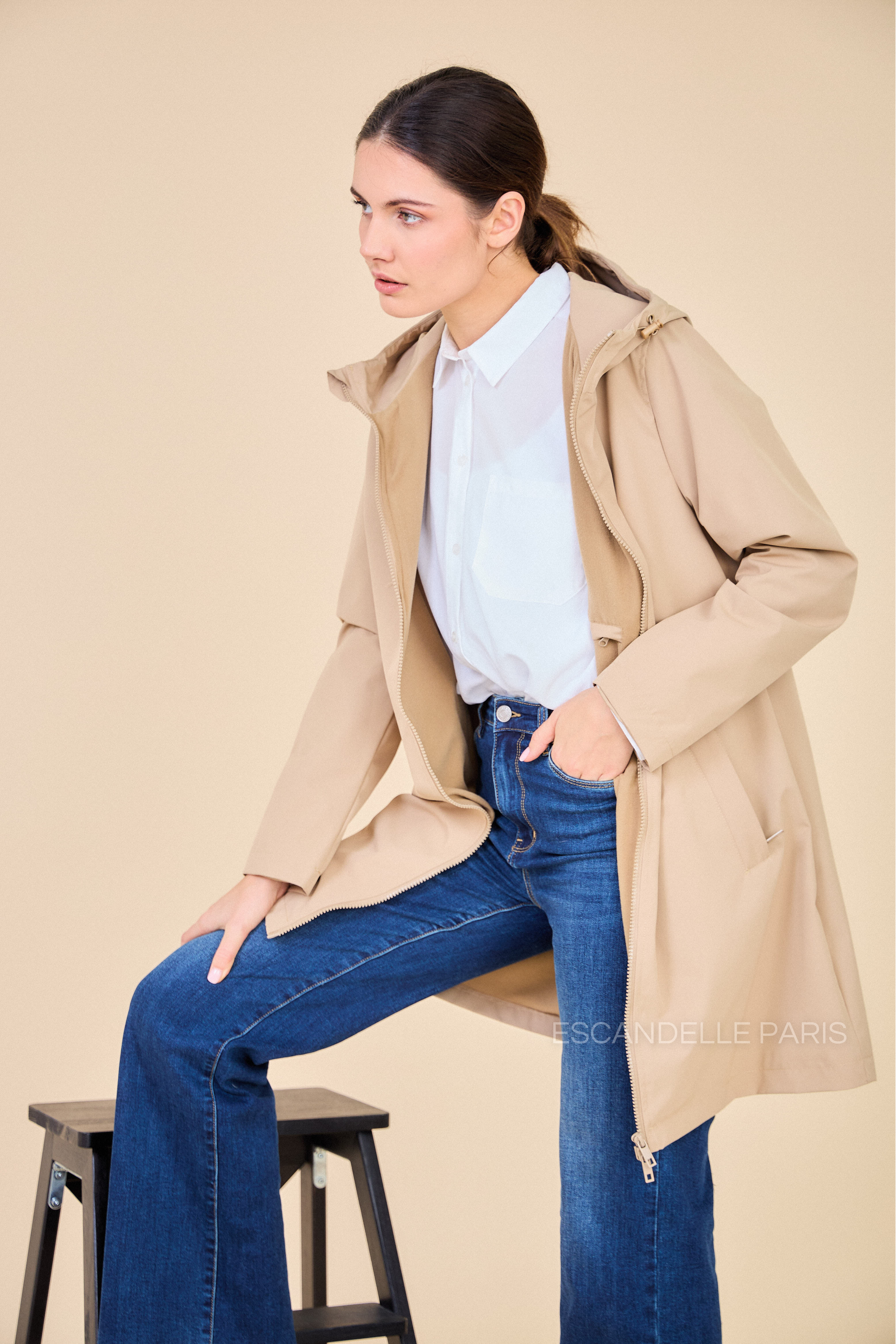 Gabardine THEA polaire mi-longue imperméable beige 