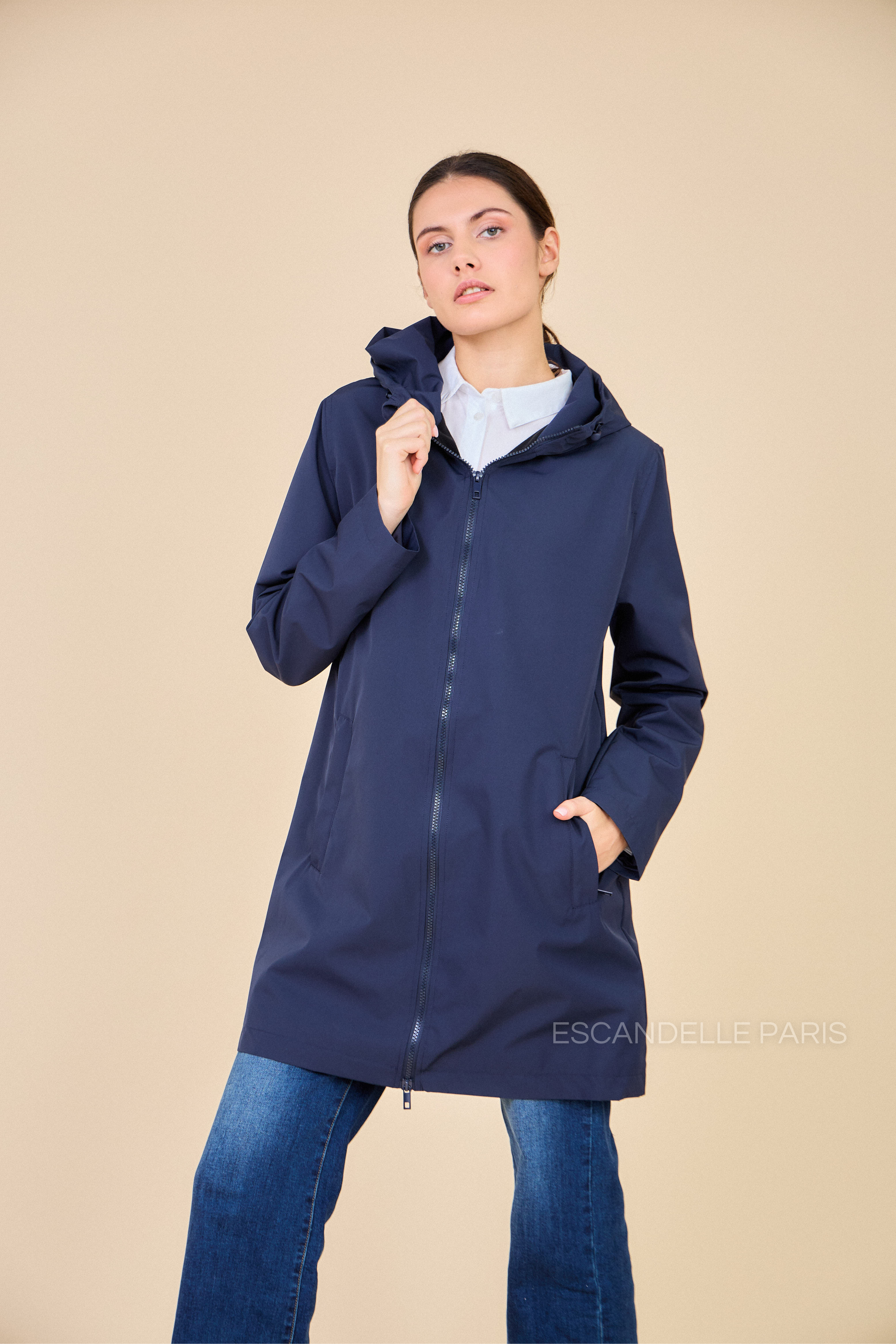 Gabardine THEA polaire mi-longue imperméable marine 