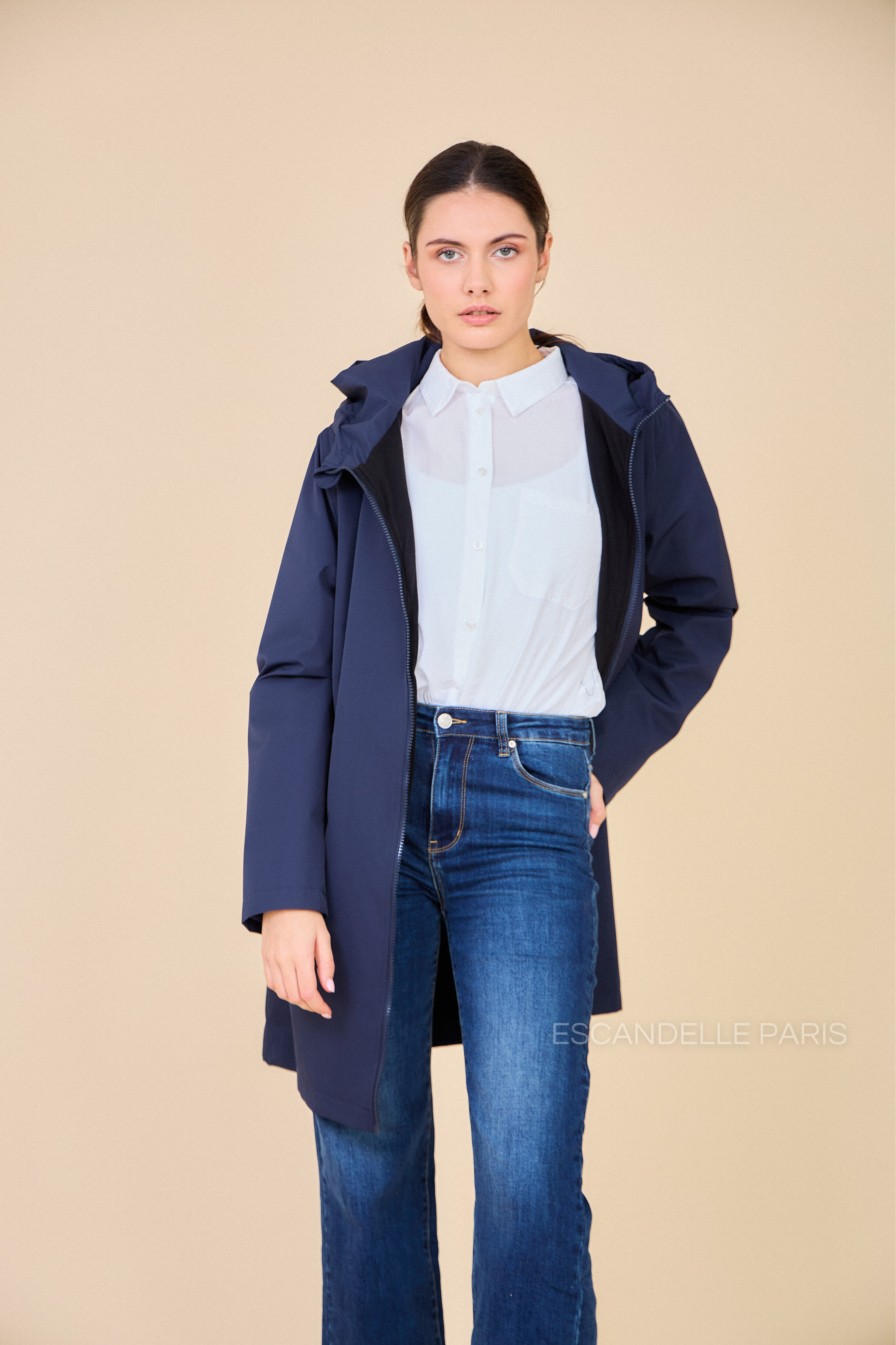 Gabardine THEA polaire mi-longue imperméable marine 