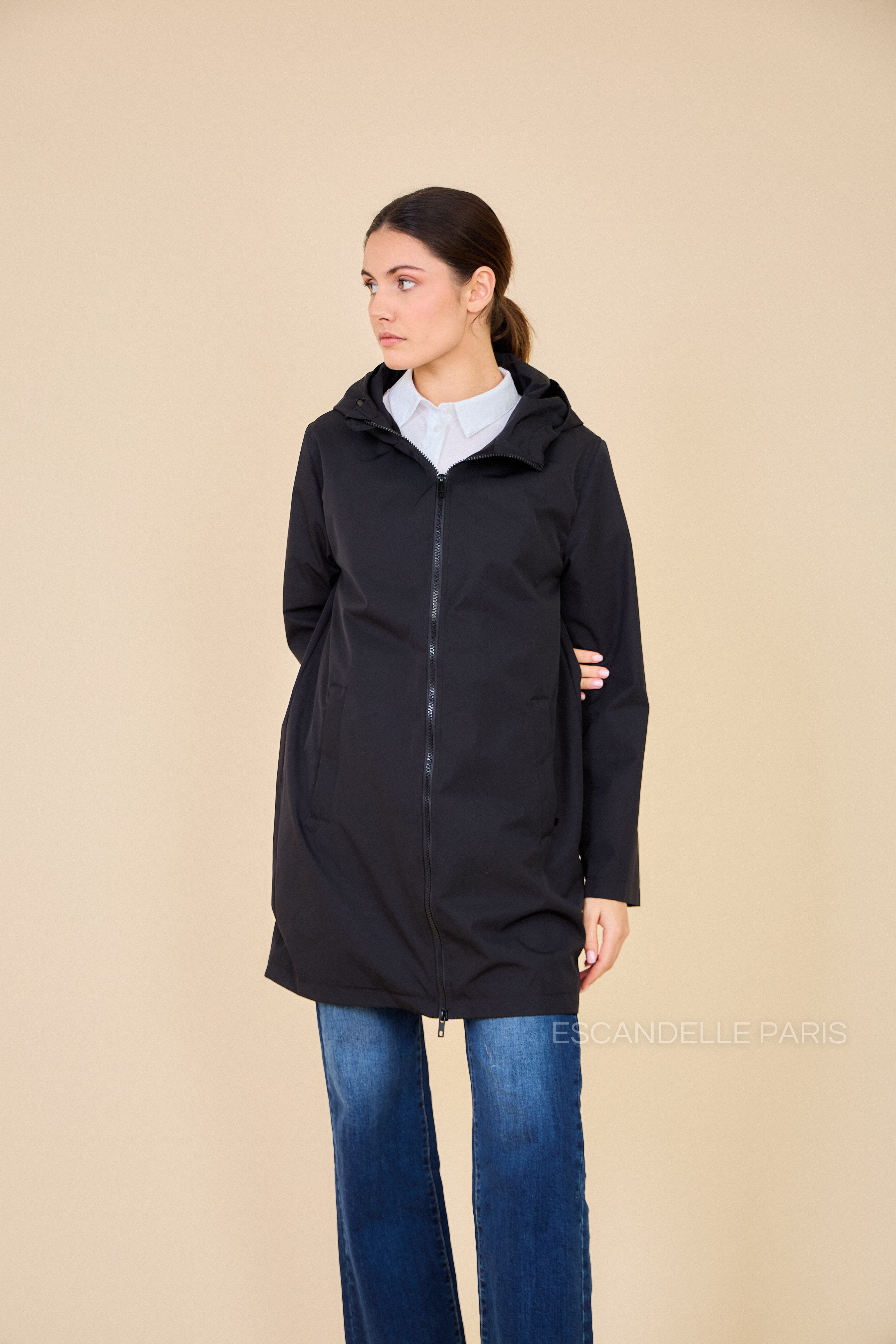 Gabardine THEA polaire mi-longue imperméable noir