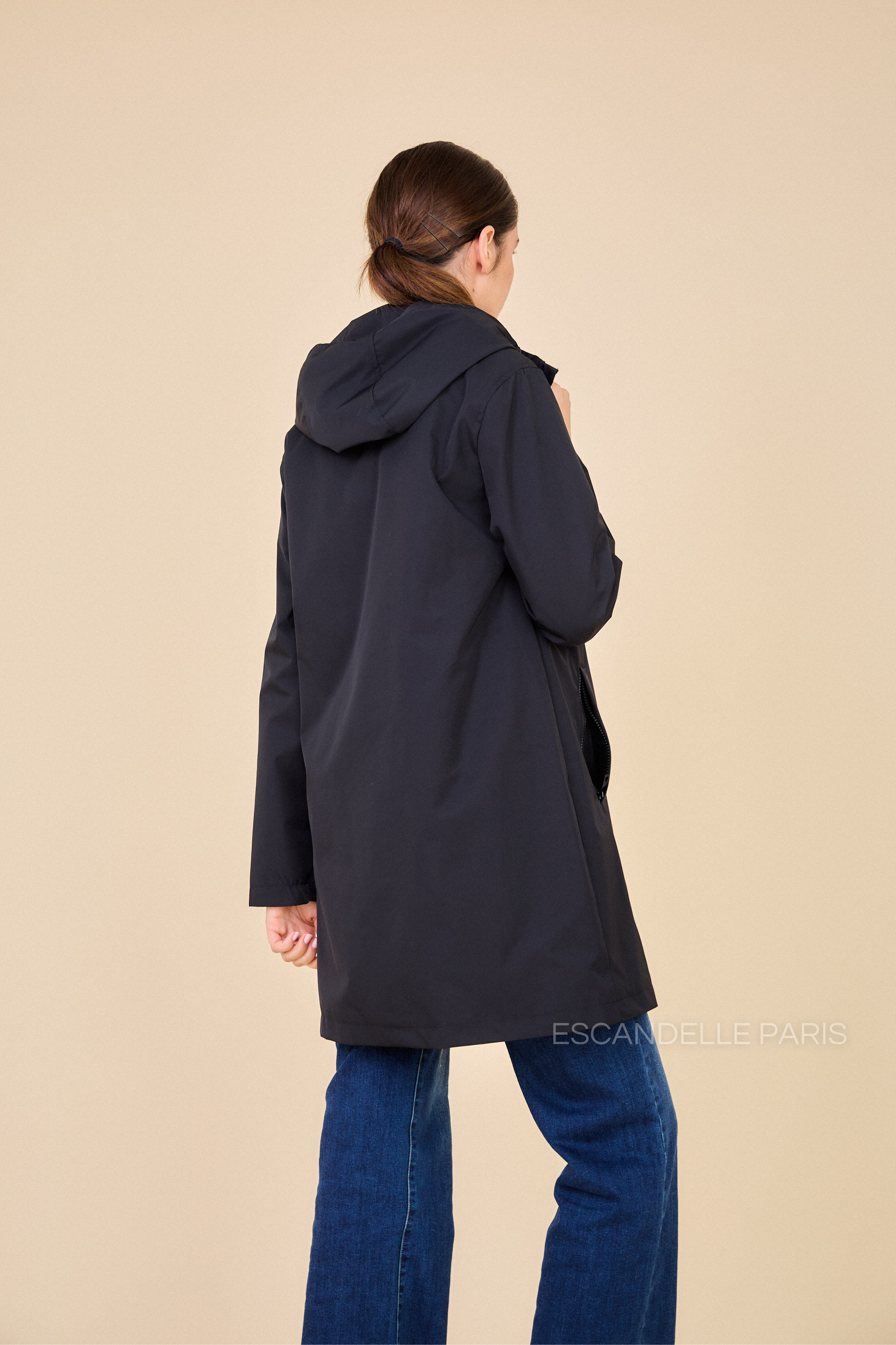 Gabardine THEA polaire mi-longue imperméable noir