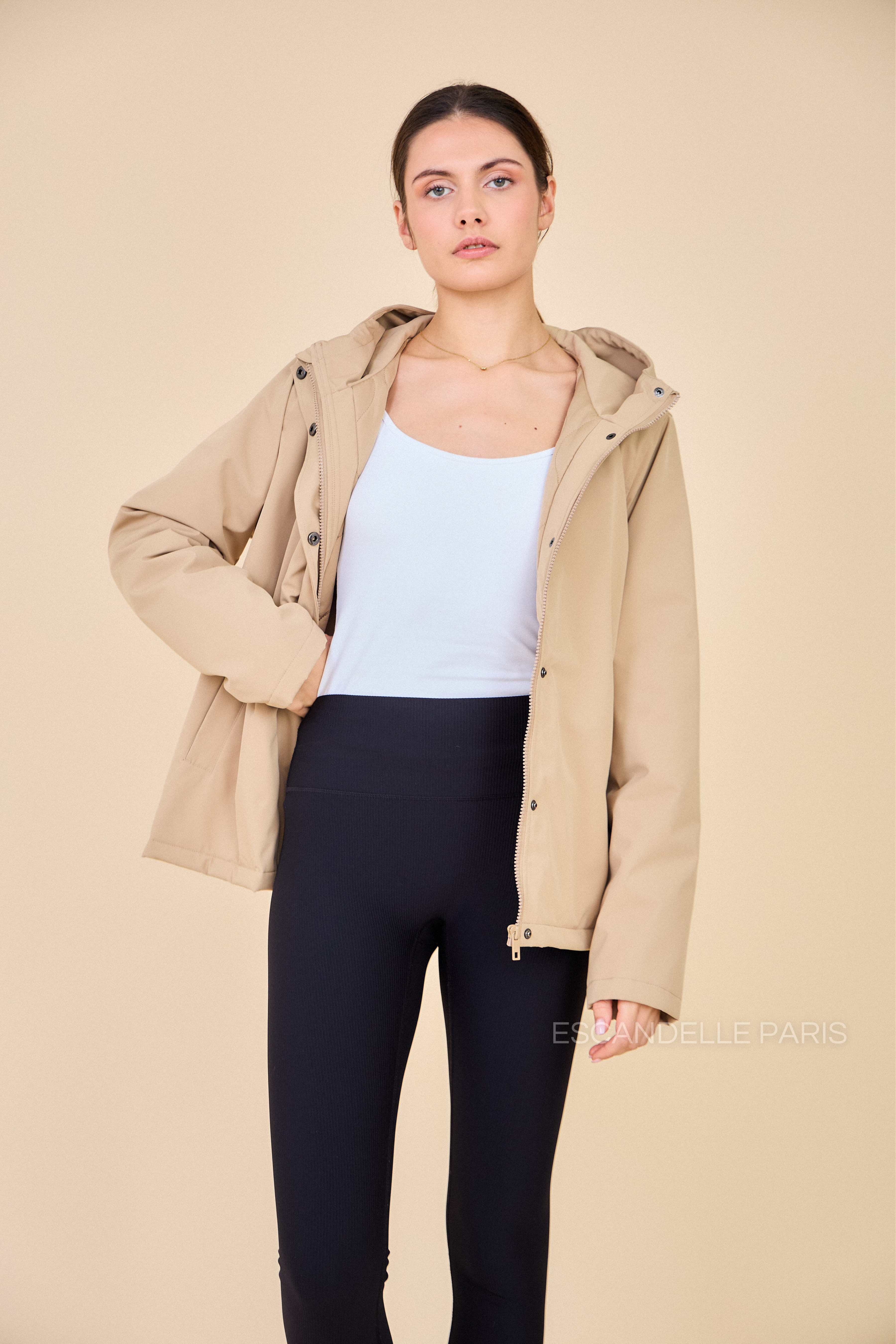 Gabardine beige doublée ADÈLE courte et imperméable