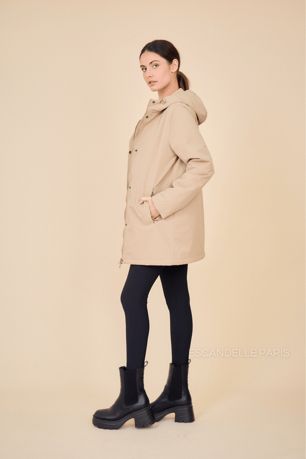 INES - Parka Beige - Escandelle (Vue de profil gauche) 
#couleur_beige