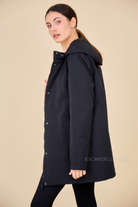 Gabardine INES noir doublée mi-longue imperméable, intérieur matelassé 