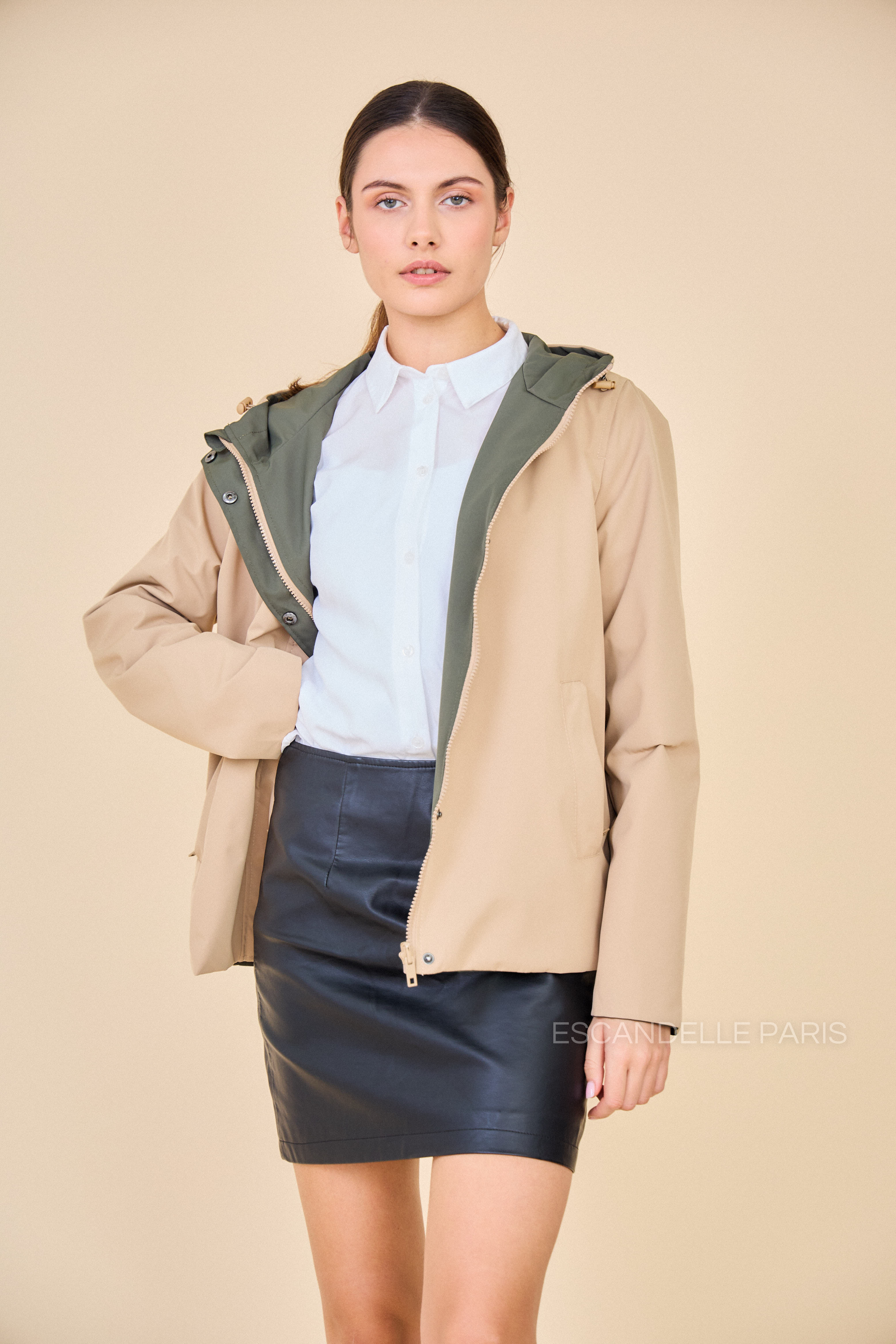 Gabardine courte ANNA imperméable et réversible beige/kaki