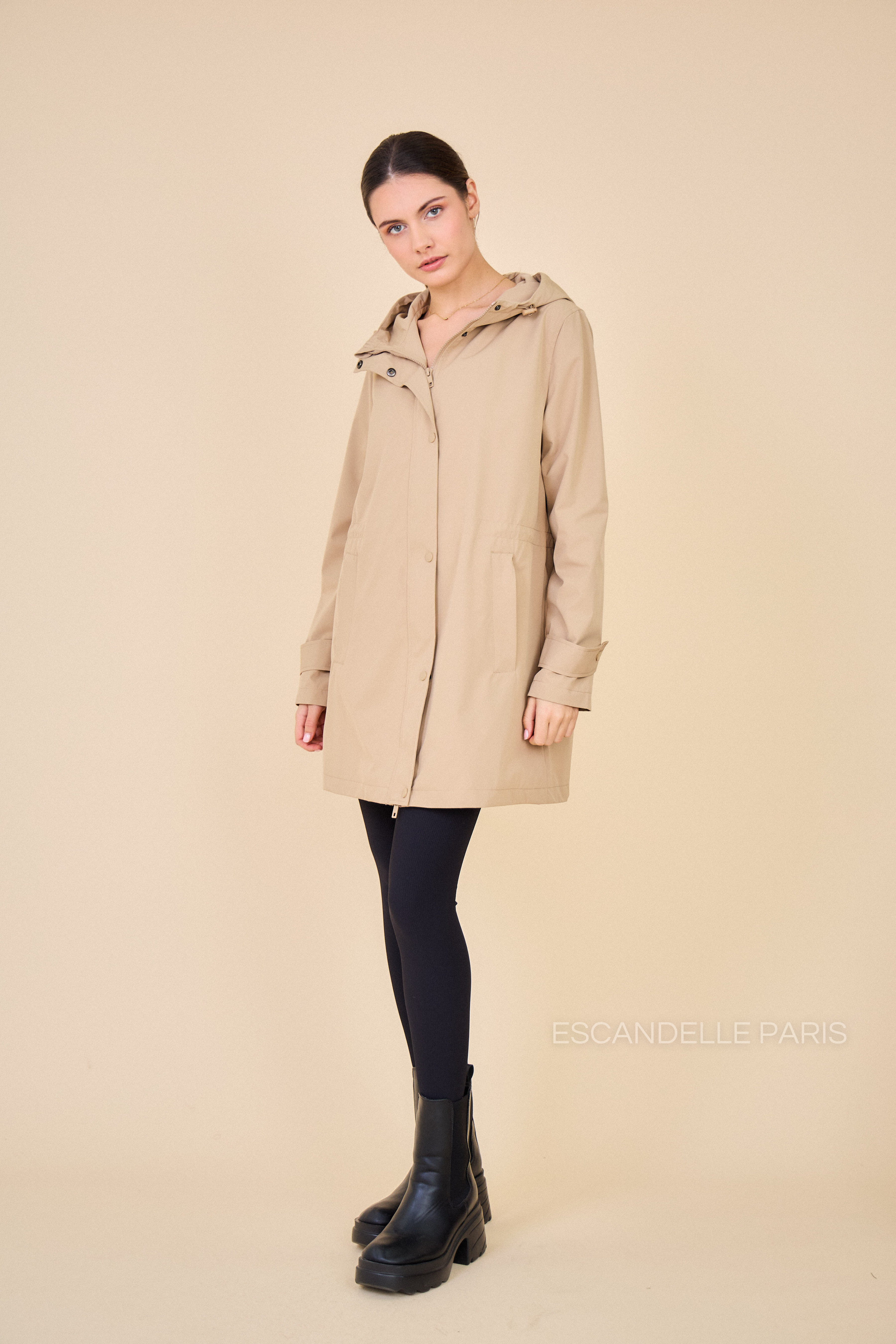 Gabardine LOUANE mi-longue ajustable beige