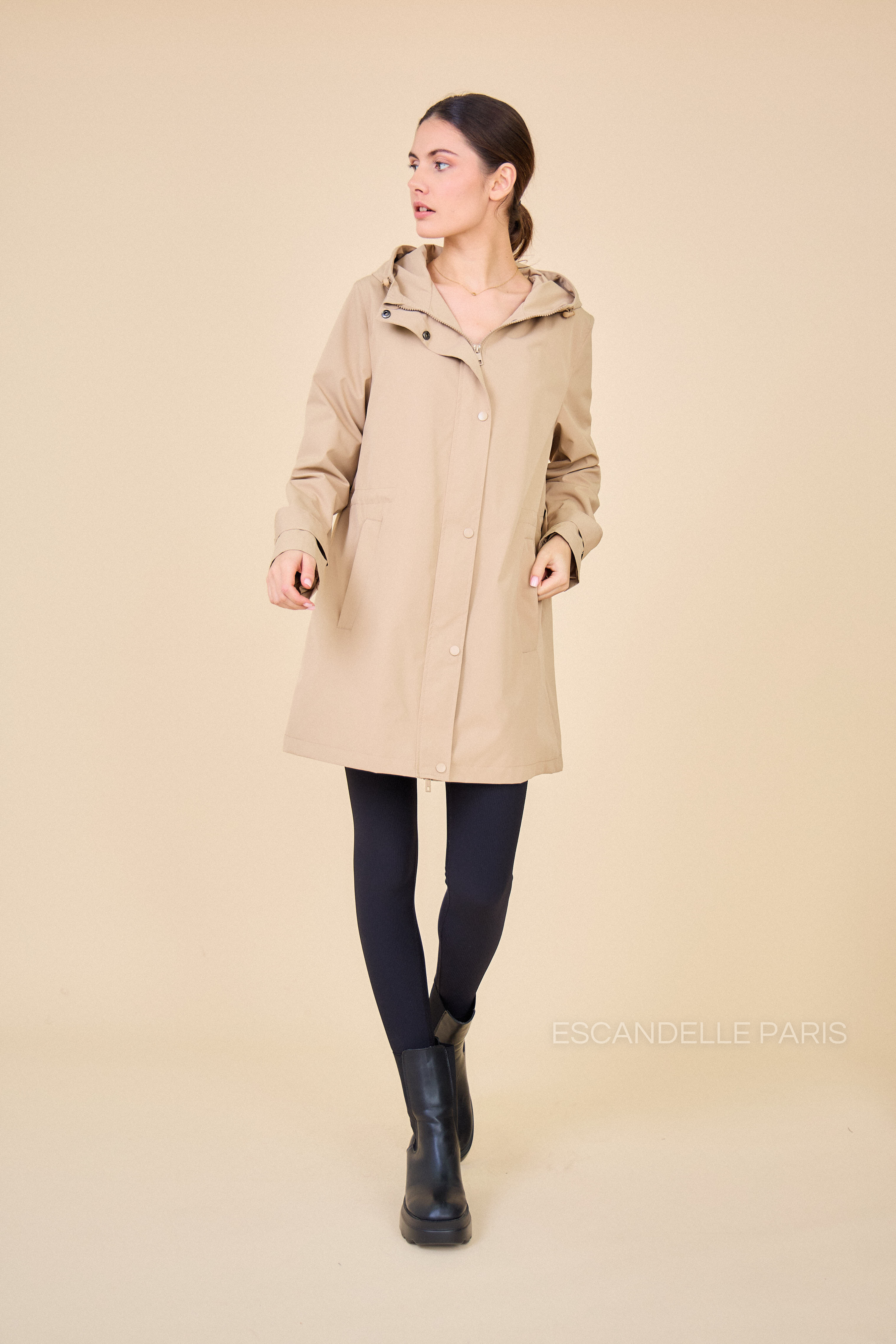 Gabardine LOUANE mi-longue ajustable beige