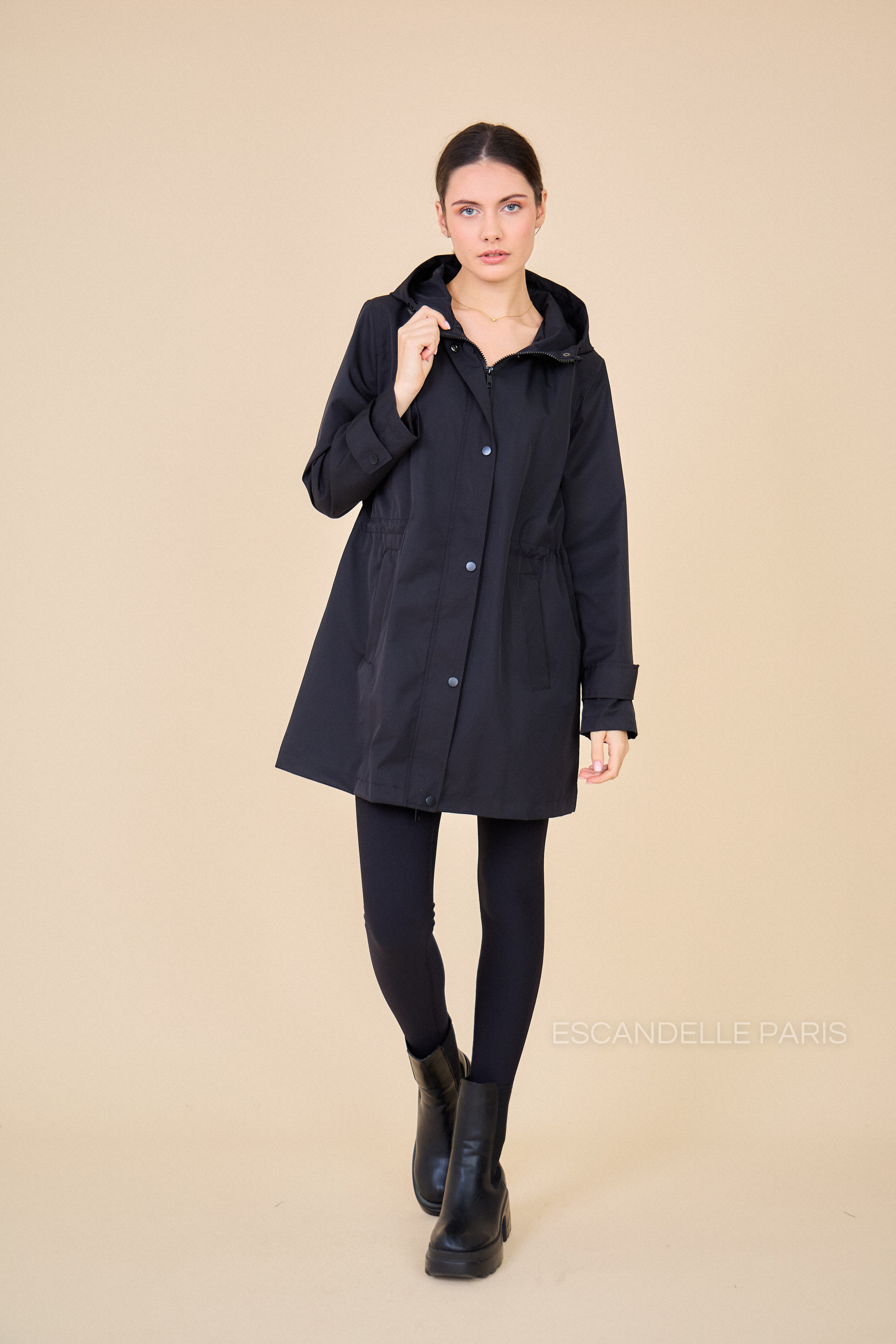 Gabardine LOUANE mi-longue ajustable noir 