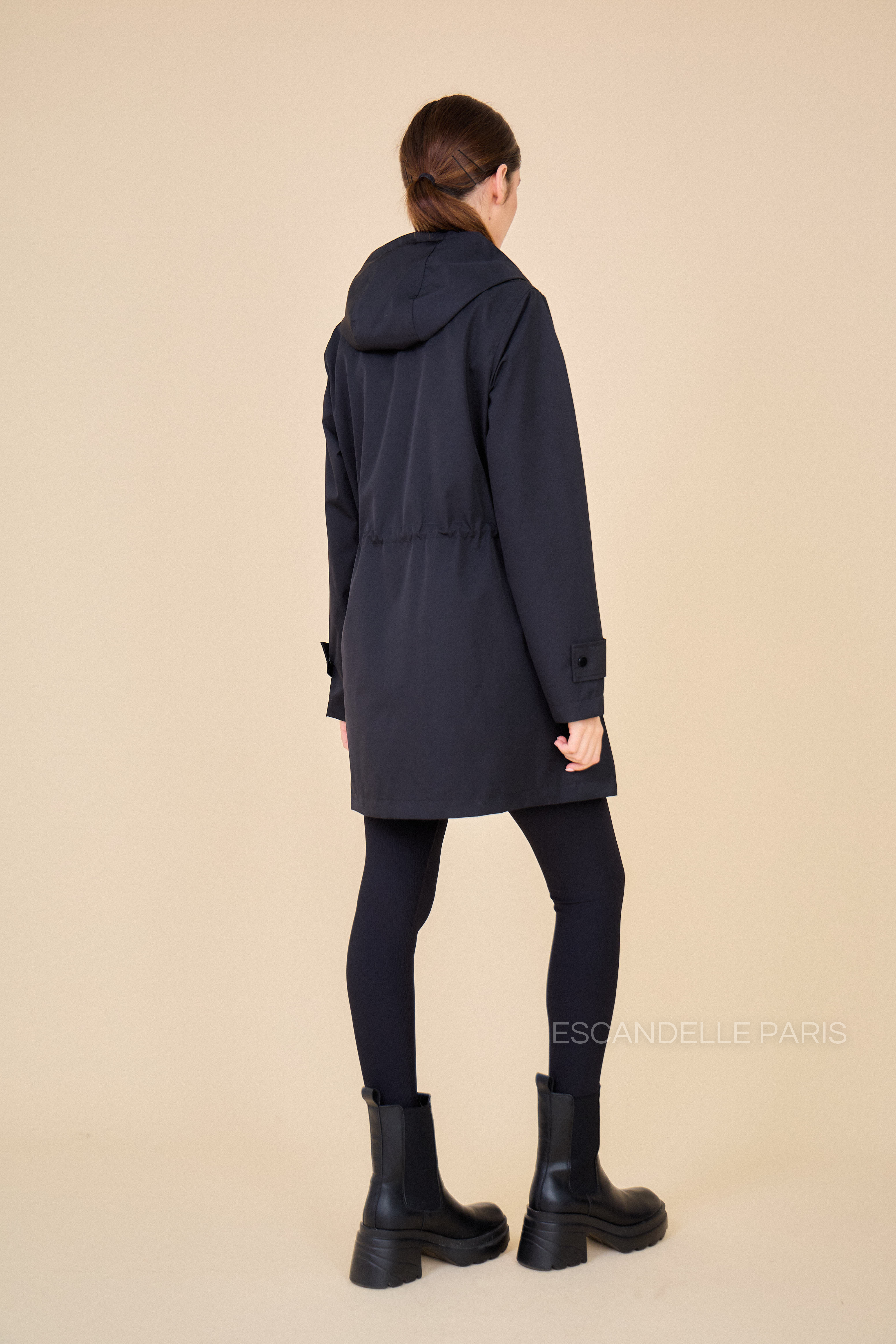 Gabardine LOUANE mi-longue ajustable noir, dos