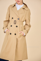 Trench long DAPHNÉ déperlant avec ceinture beige