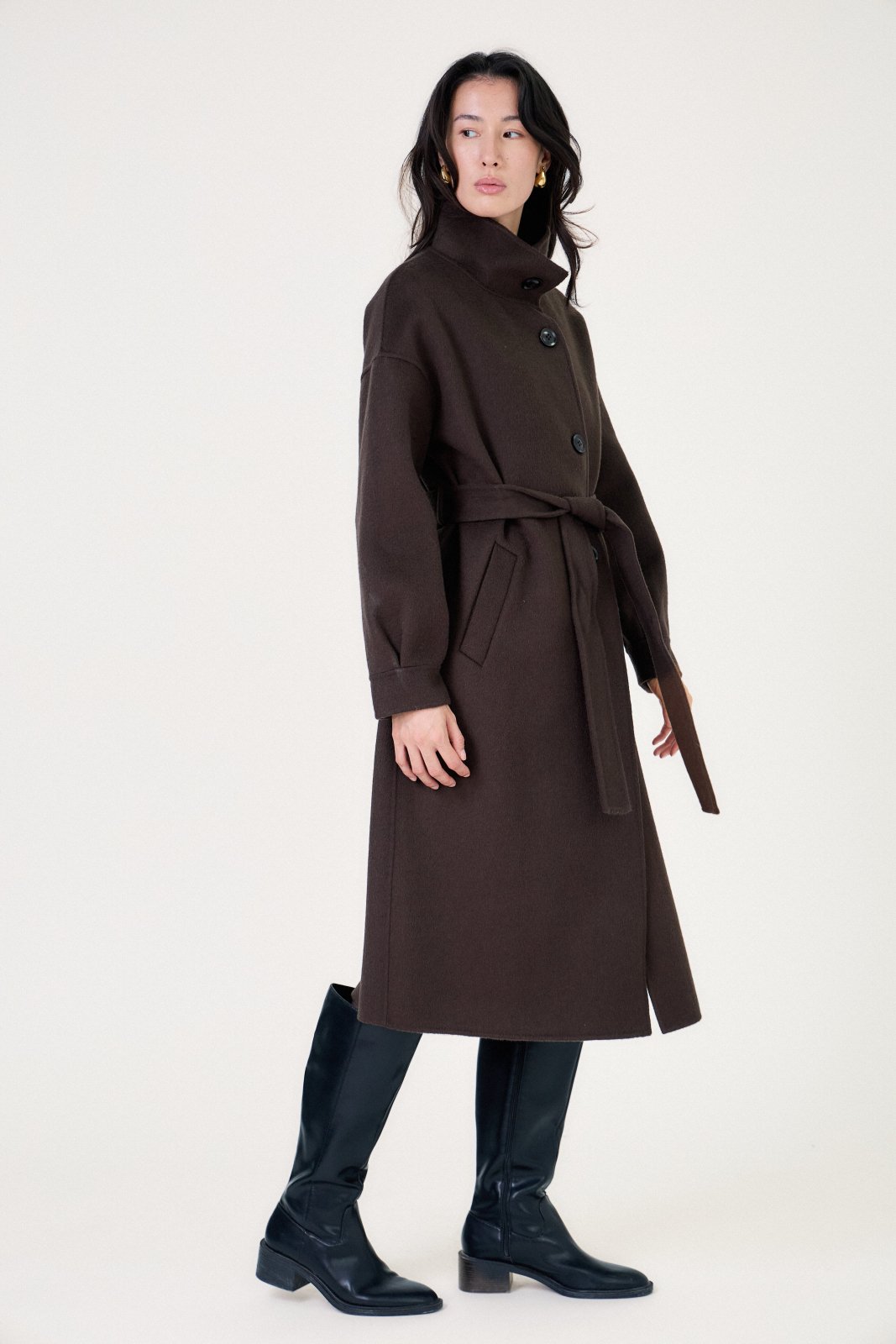 DAHLIA - Manteau Choco - Escandelle (Vue de profil droit)
#couleur_choco