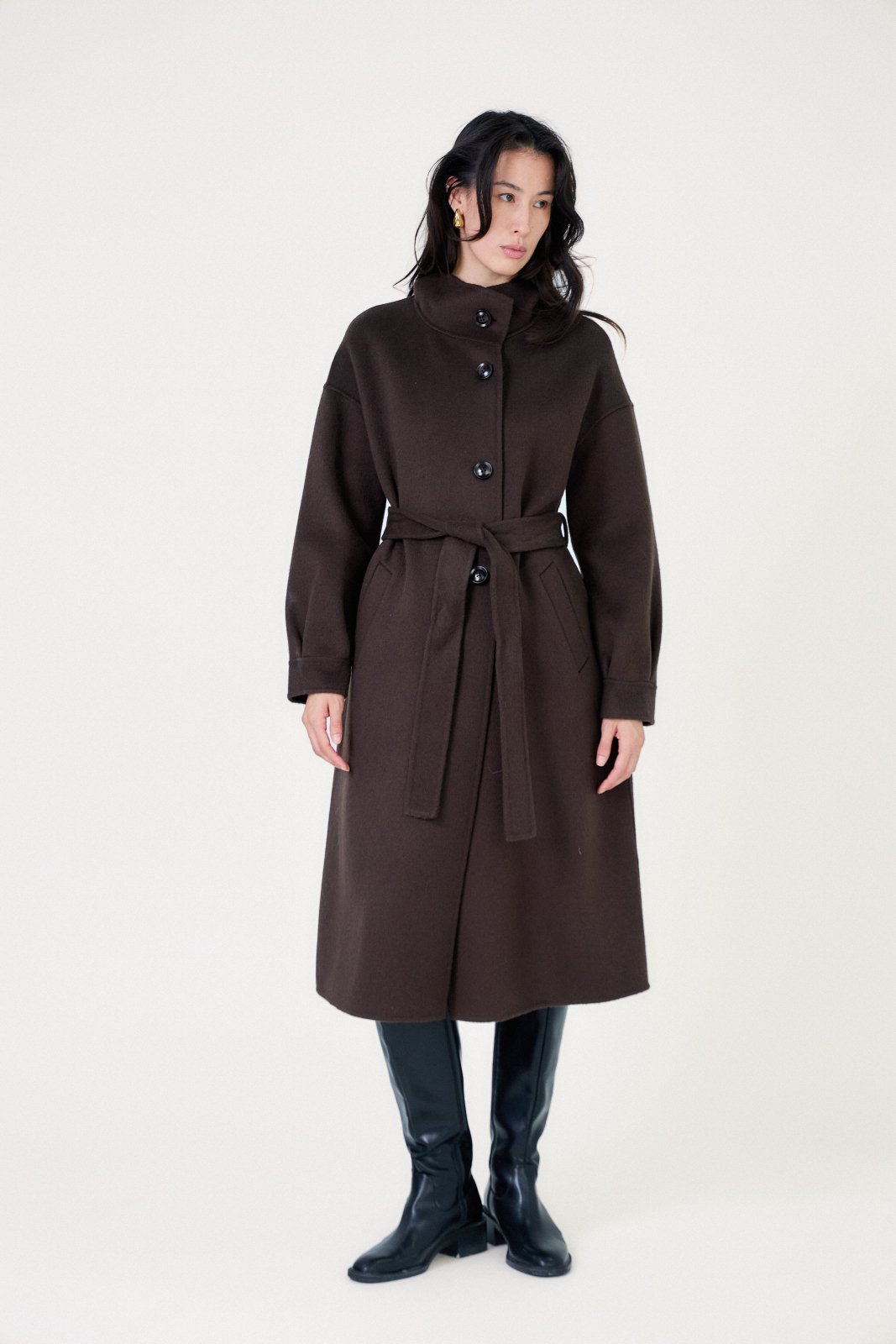 DAHLIA - Manteau Choco - Escandelle (Vue de face - portrait) 
#couleur_choco